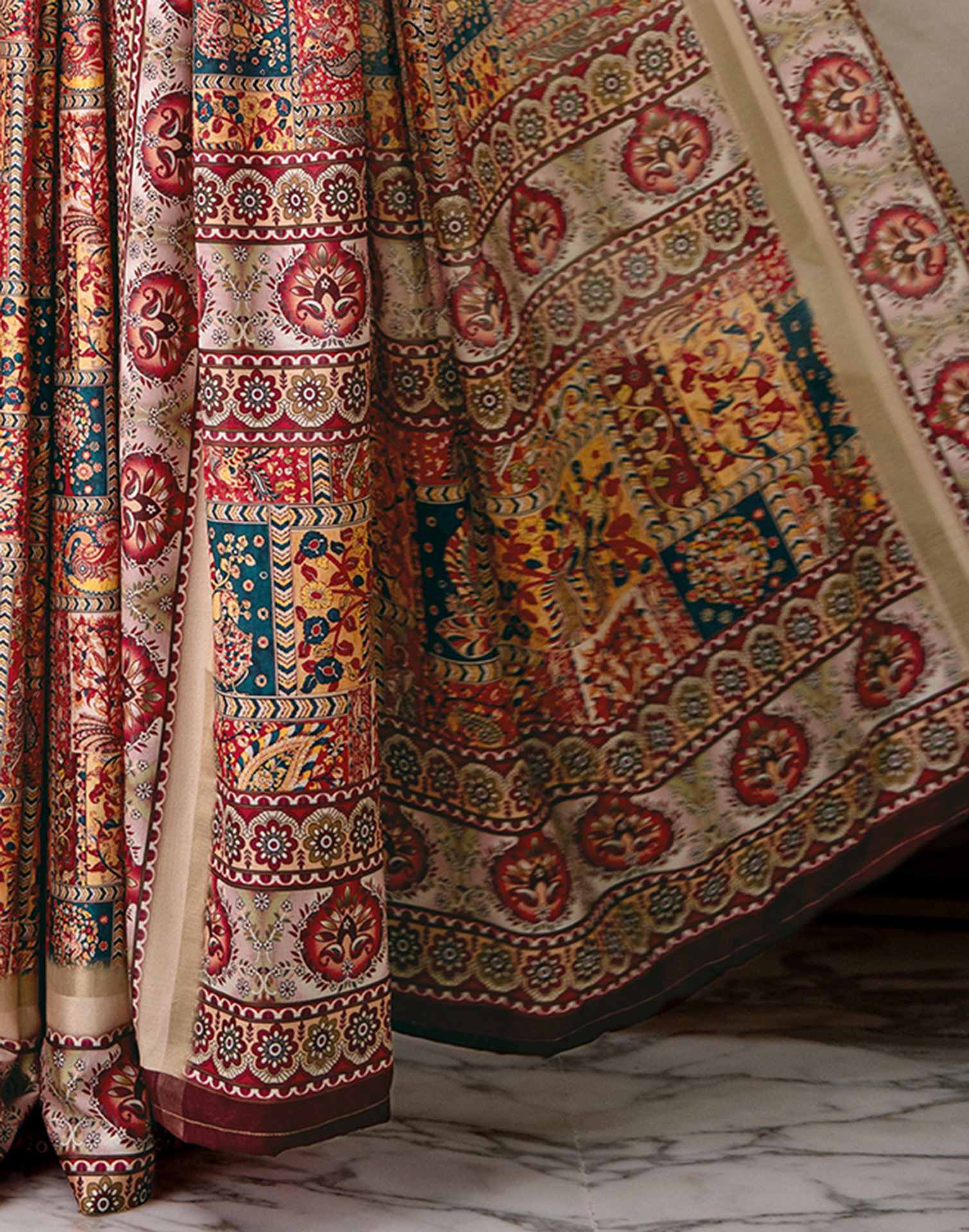 Multicoloured Silk Printed Saree