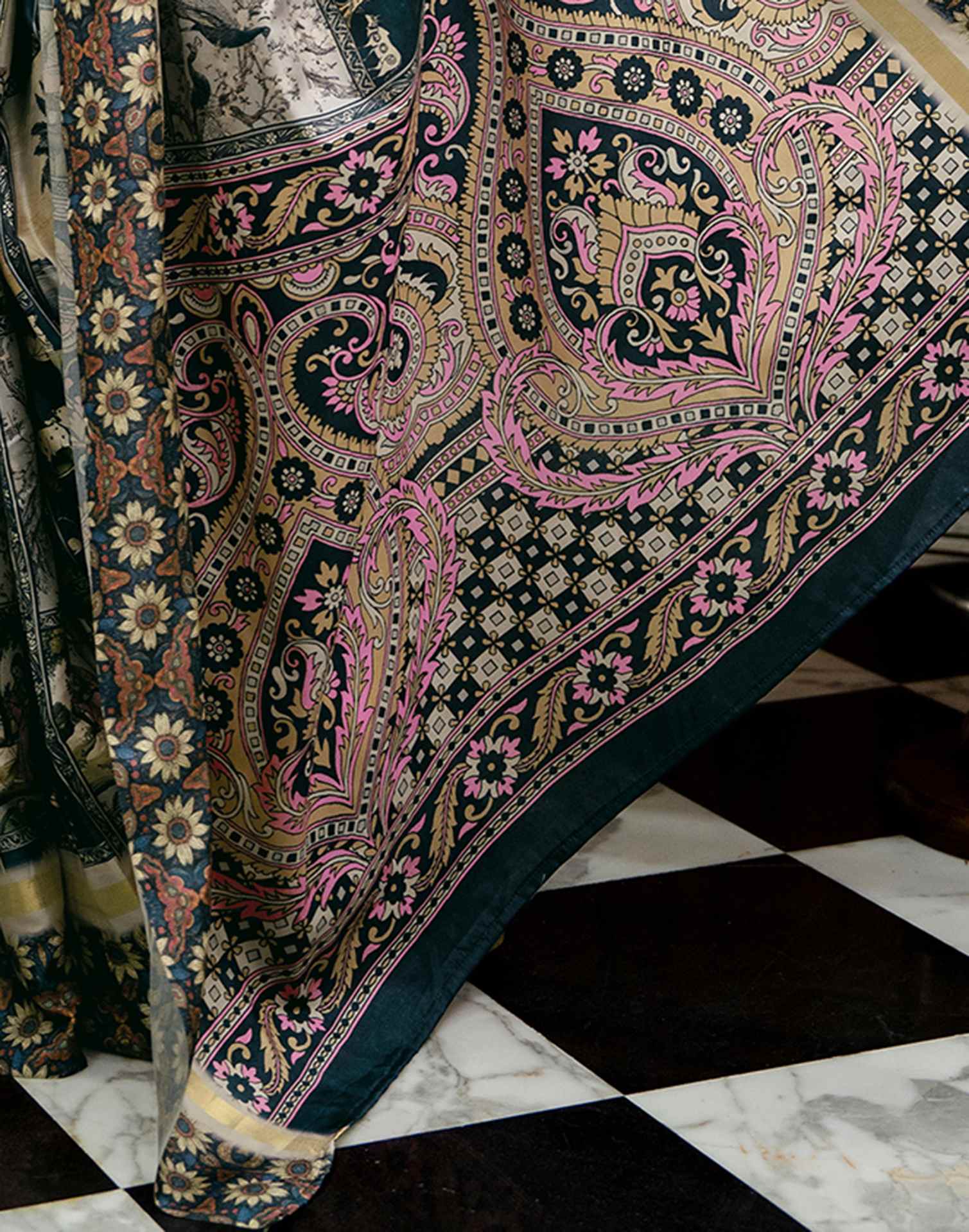 Navy Blue Silk Printed Saree