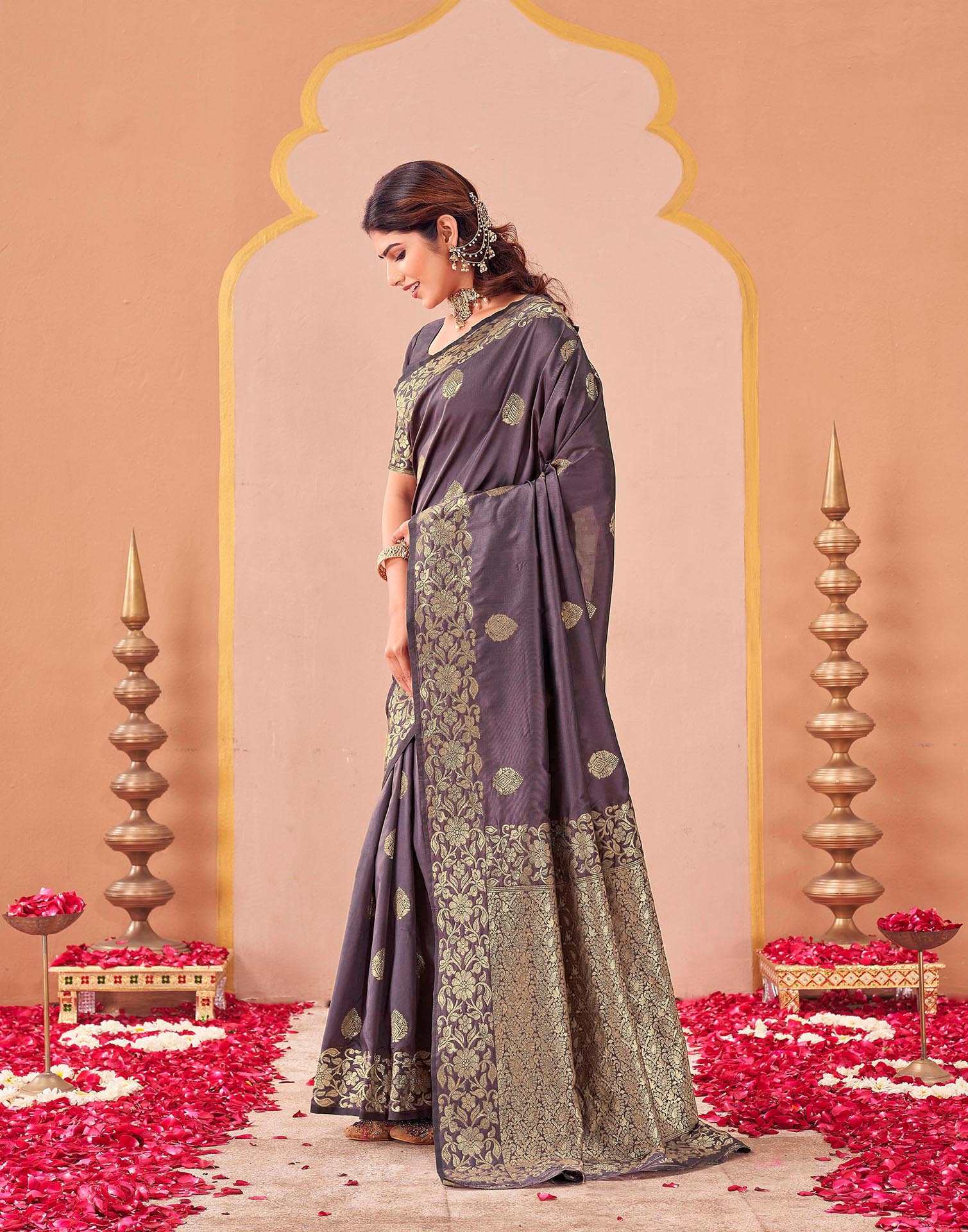 Dusty Purple Silk Woven Banarasi Saree