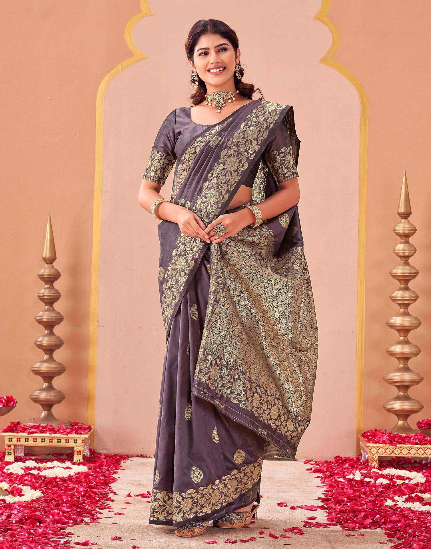 Dusty Purple Silk Woven Banarasi Saree