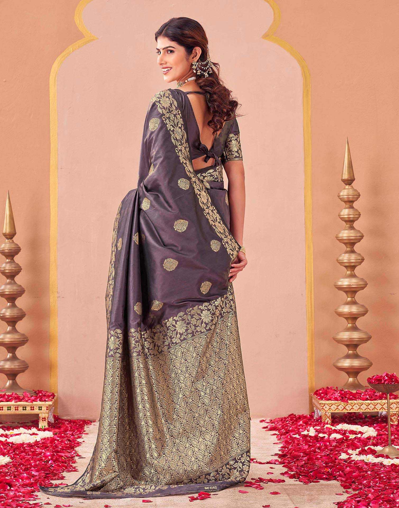 Dusty Purple Silk Woven Banarasi Saree