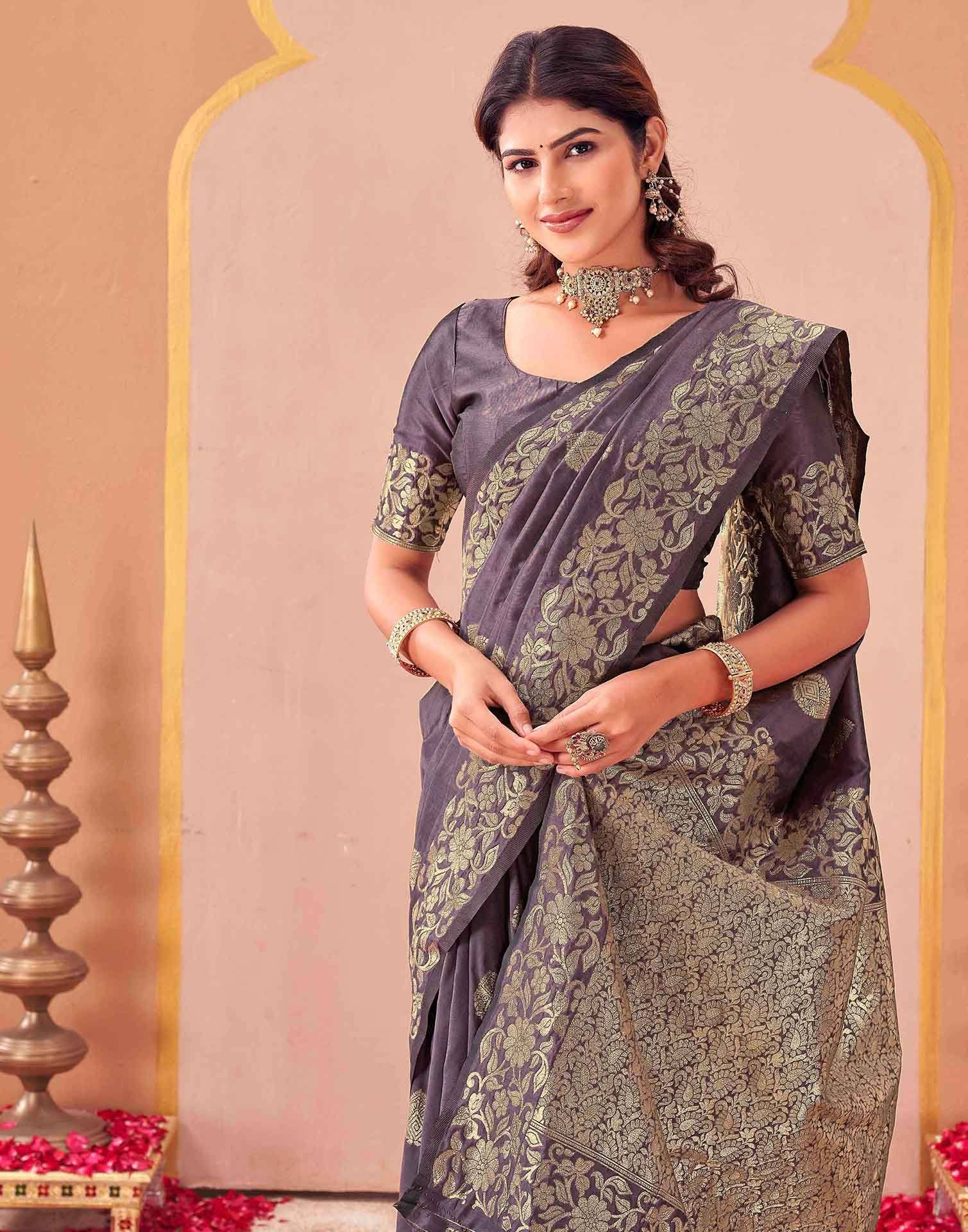 Dusty Purple Silk Woven Banarasi Saree