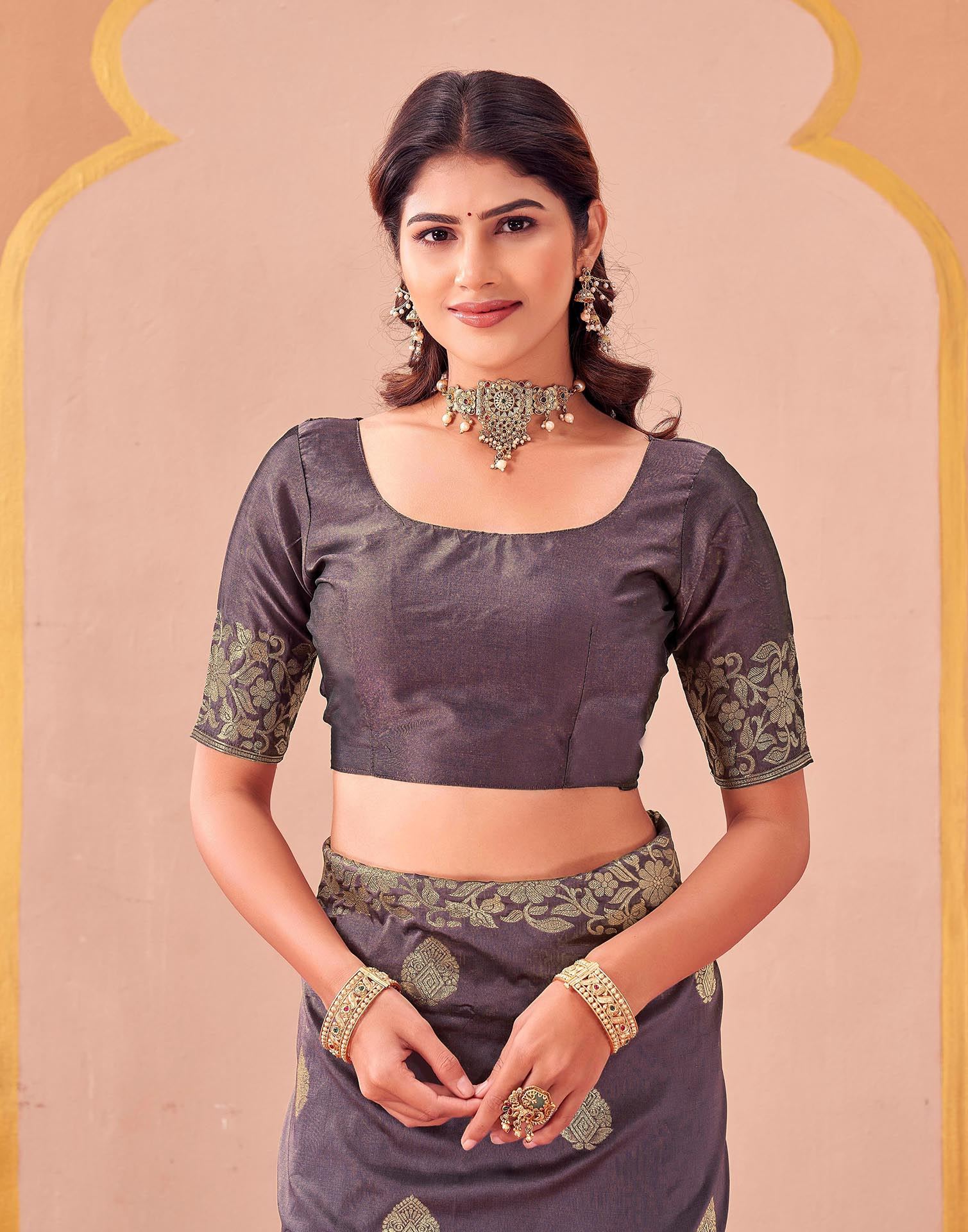 Dusty Purple Silk Woven Banarasi Saree