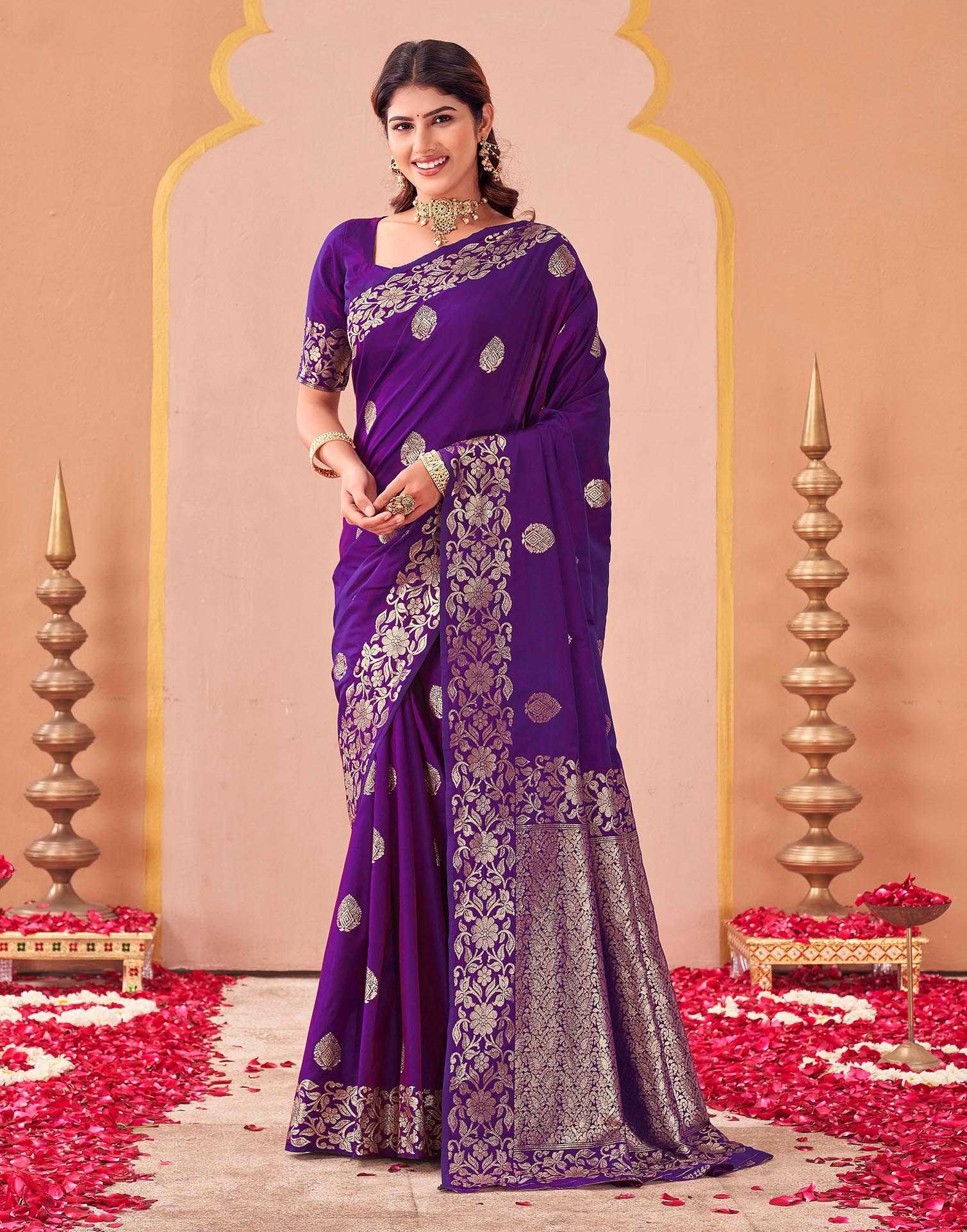Purple Silk Woven Banarasi Saree