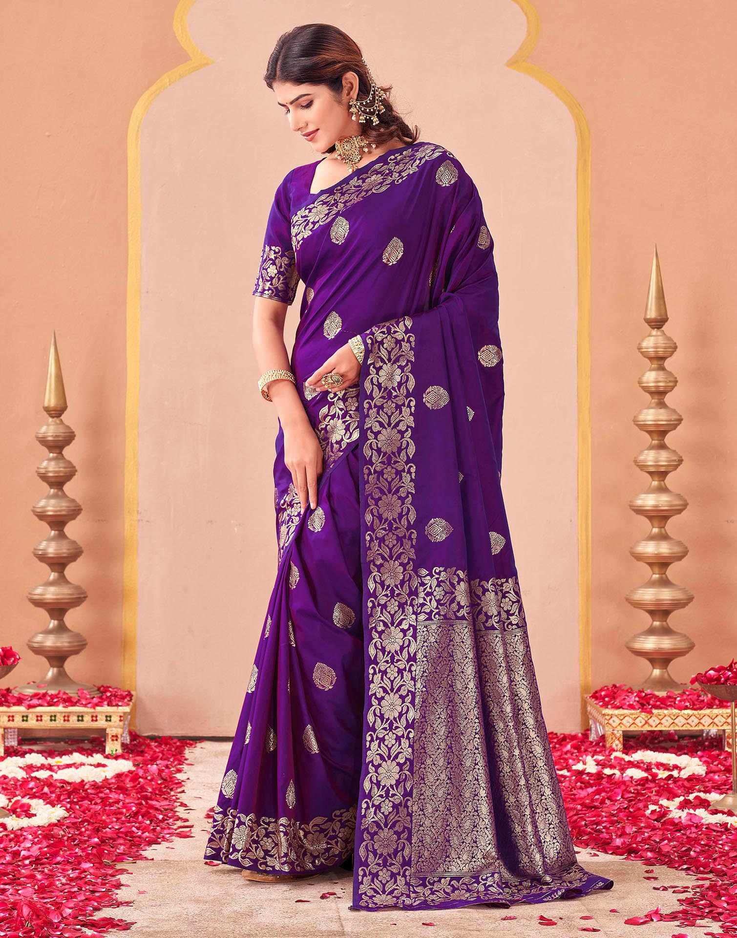Purple Silk Woven Banarasi Saree