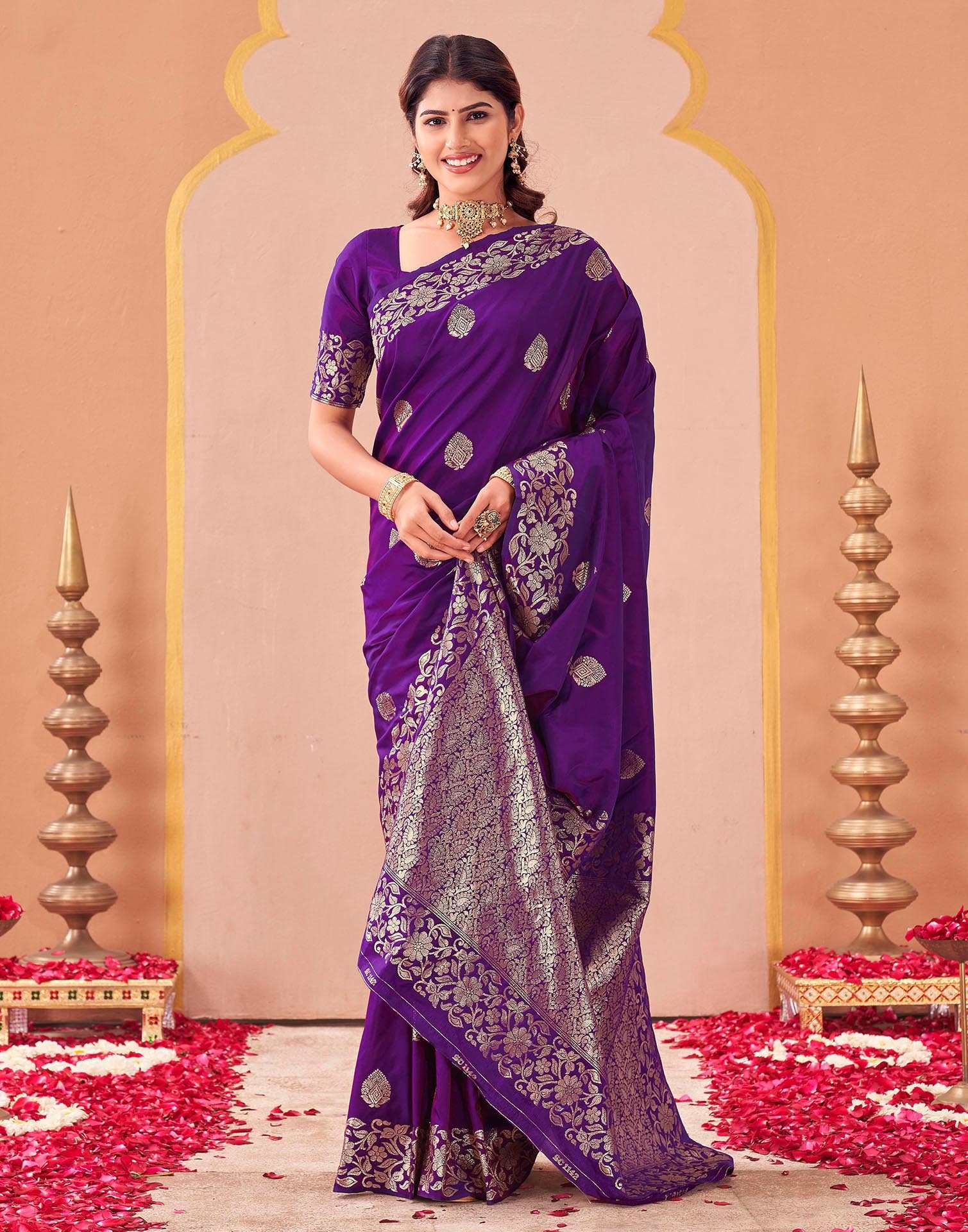 Purple Silk Woven Banarasi Saree