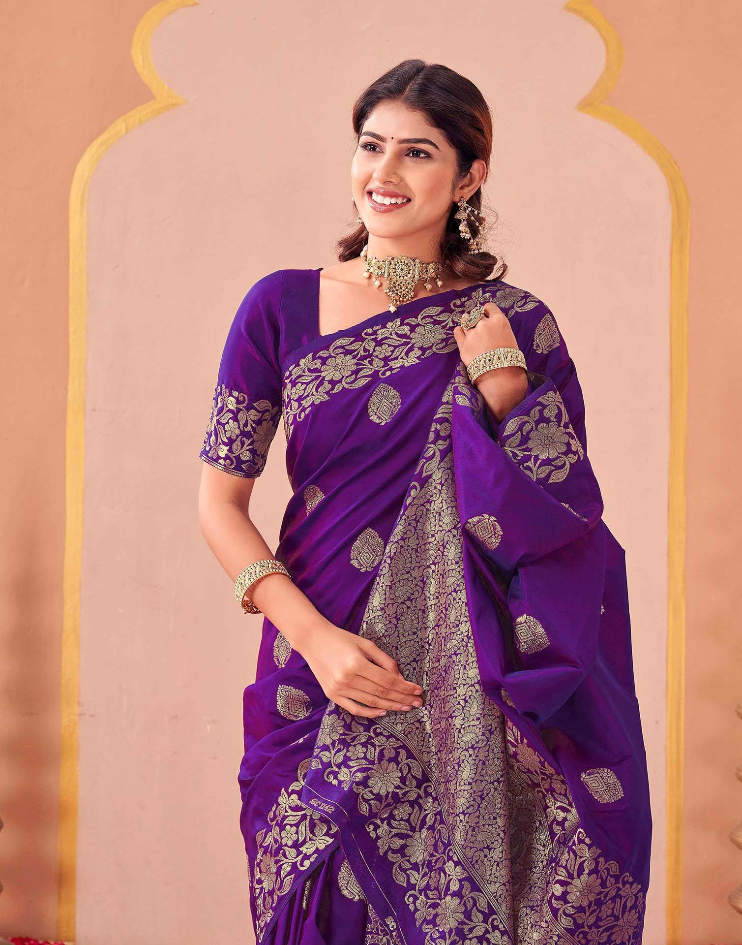 Purple Silk Woven Banarasi Saree