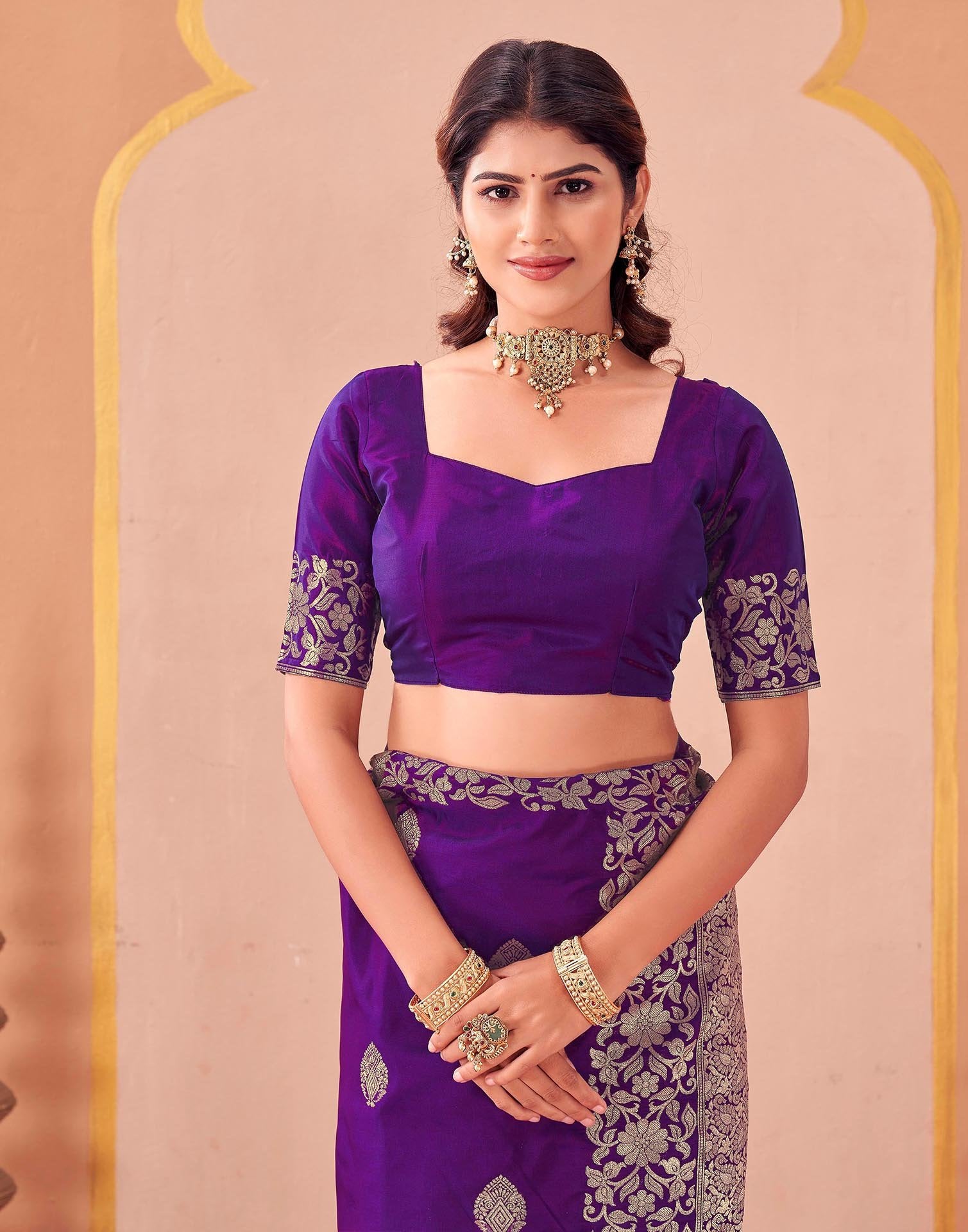Purple Silk Woven Banarasi Saree