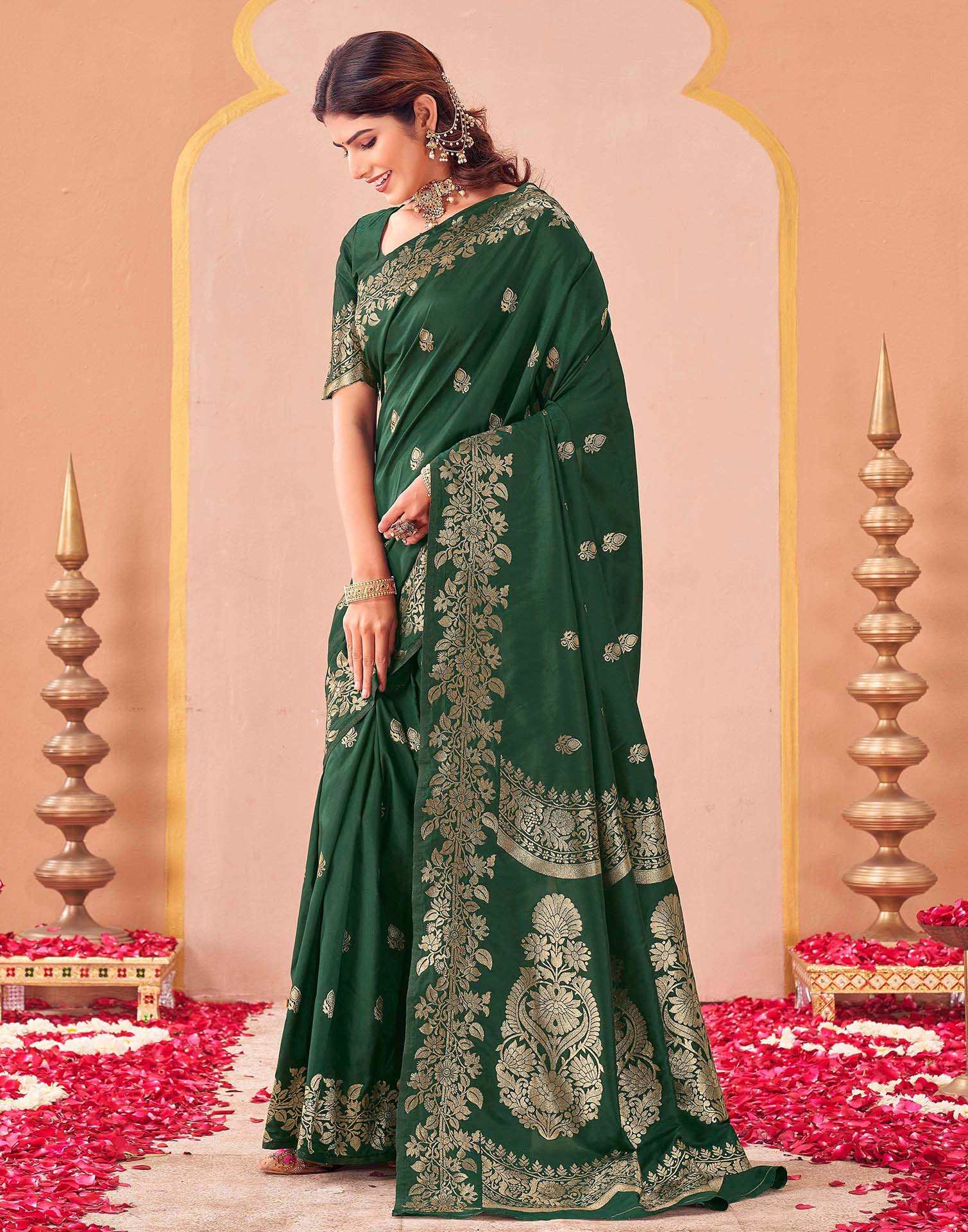 Dark Green Silk Woven Banarasi Saree