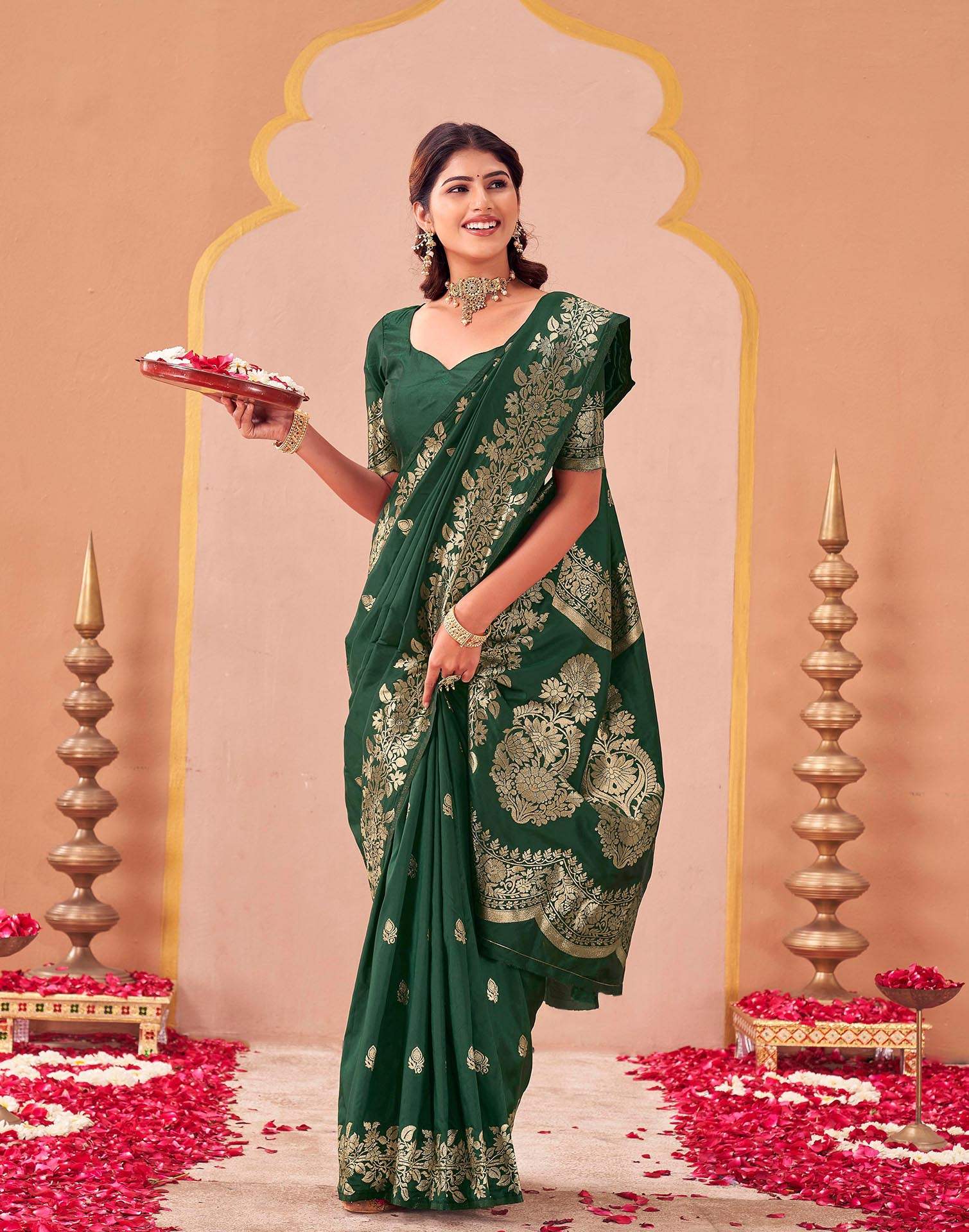 Dark Green Silk Woven Banarasi Saree