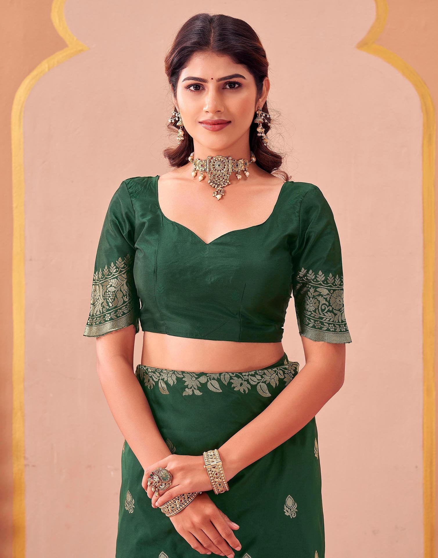 Dark Green Silk Woven Banarasi Saree