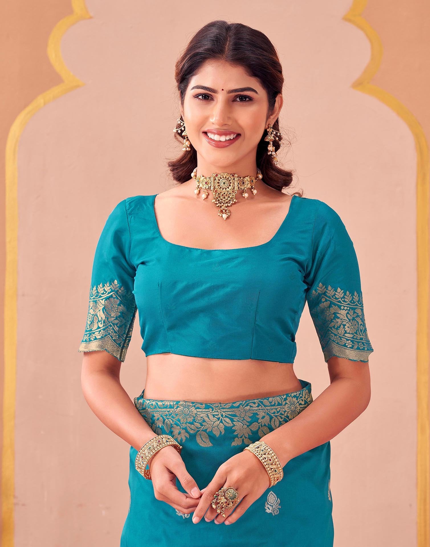 Teal Blue Silk Woven Banarasi Saree