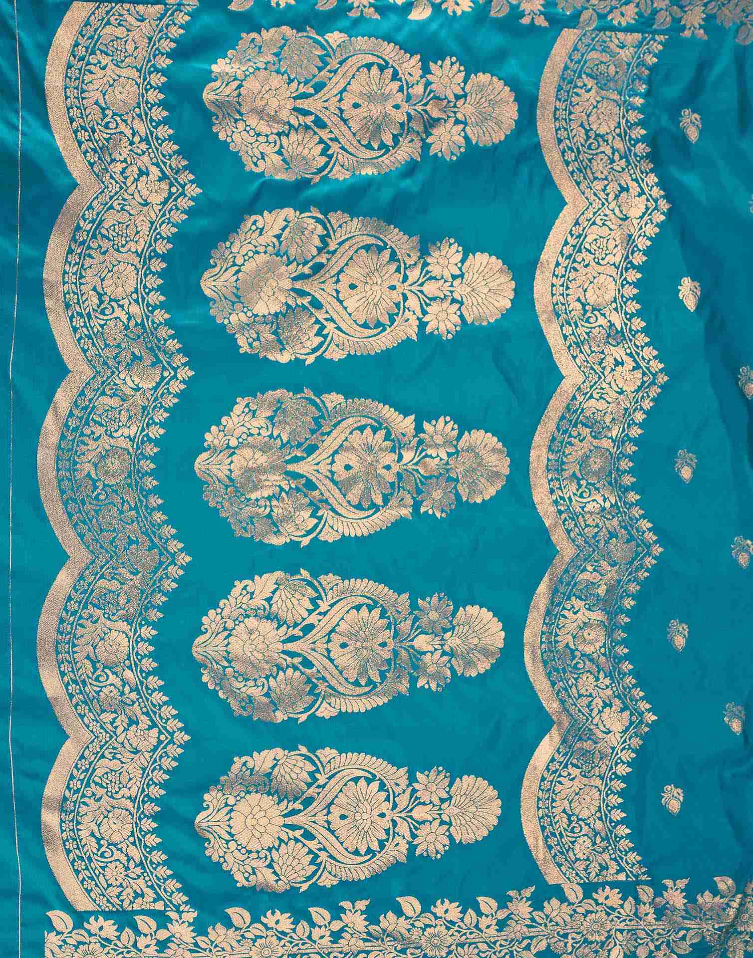 Teal Blue Silk Woven Banarasi Saree