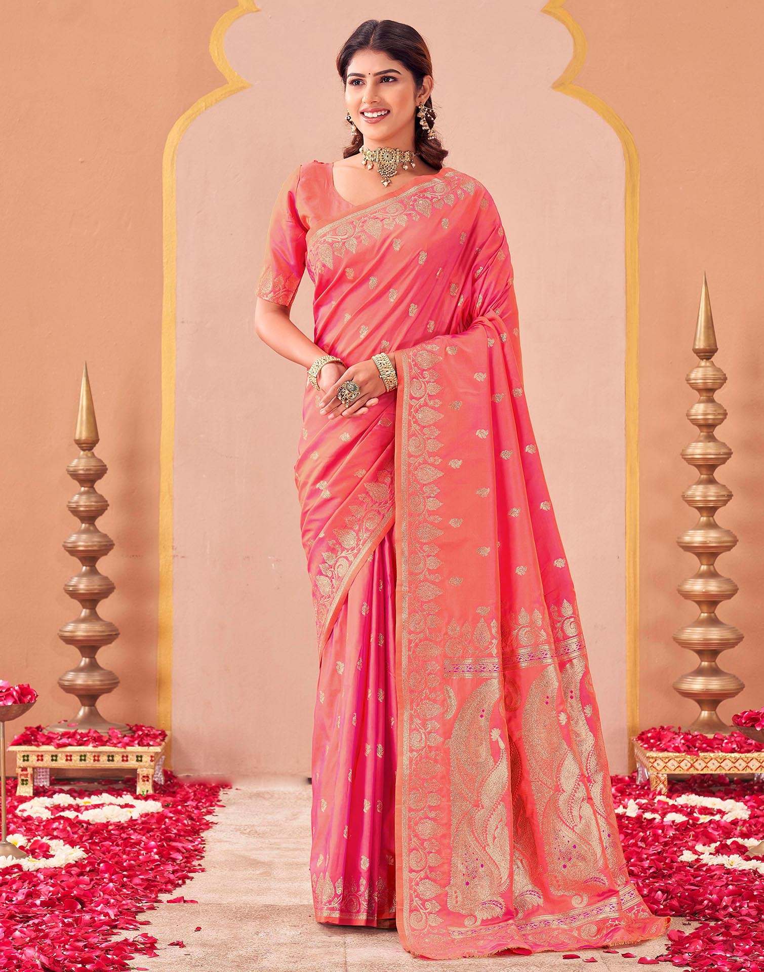 Orange Silk Woven Banarasi Saree