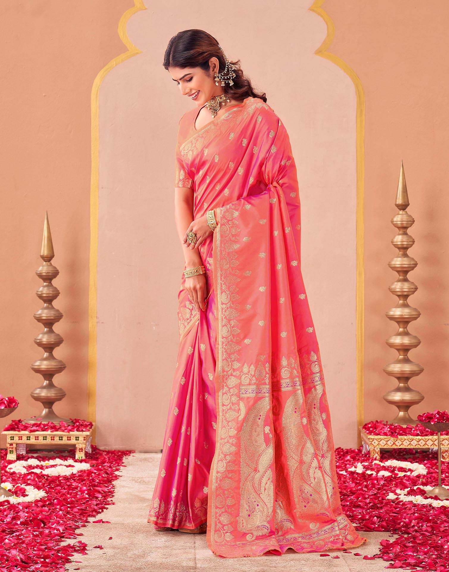 Orange Silk Woven Banarasi Saree