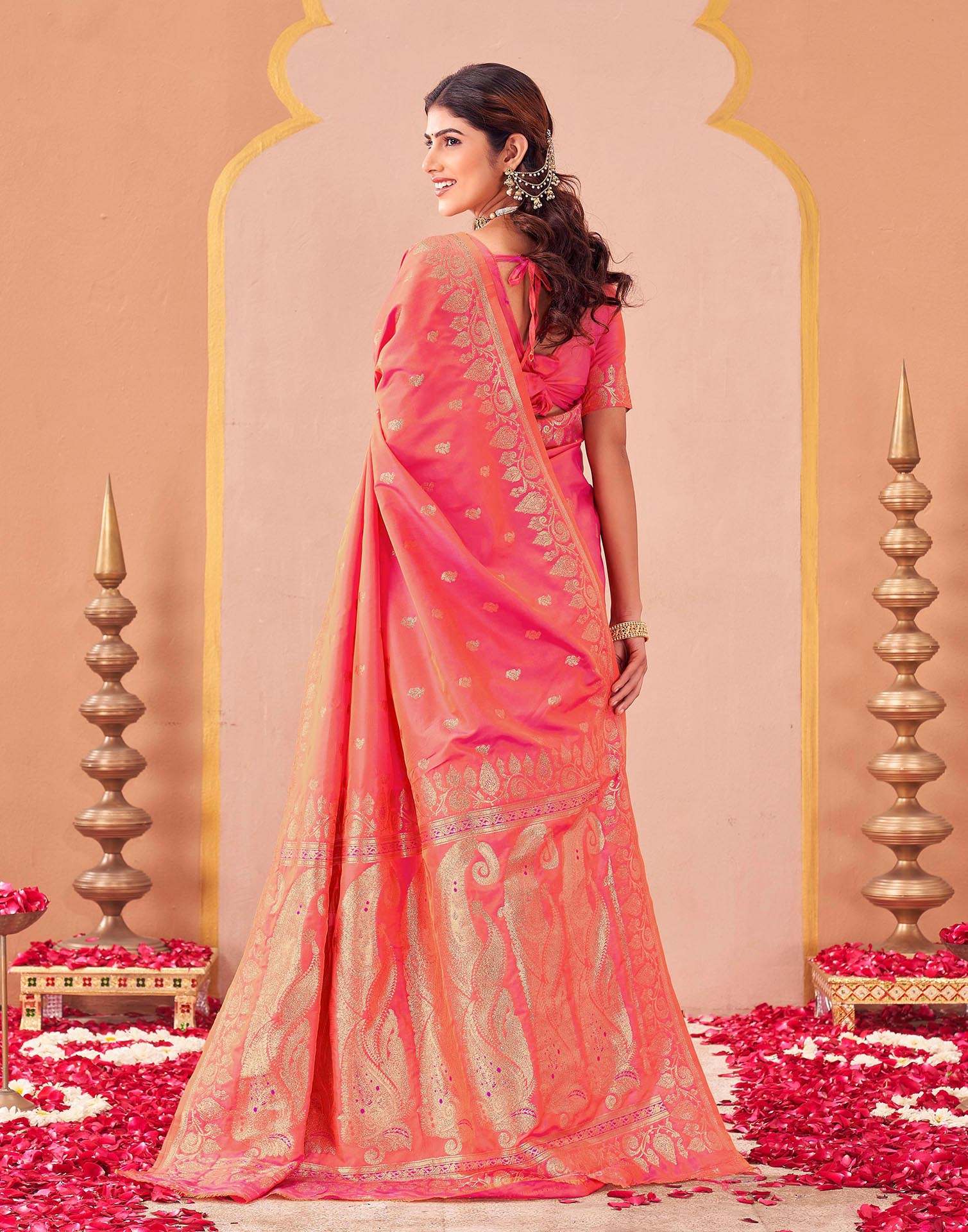 Orange Silk Woven Banarasi Saree