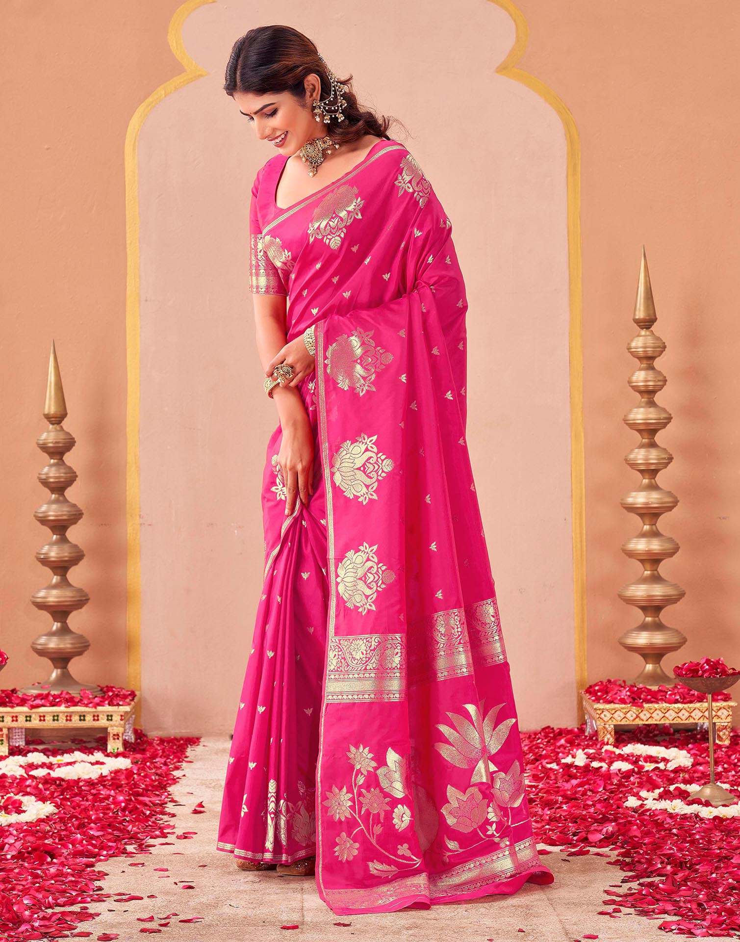 Rani Pink Silk Woven Banarasi Saree