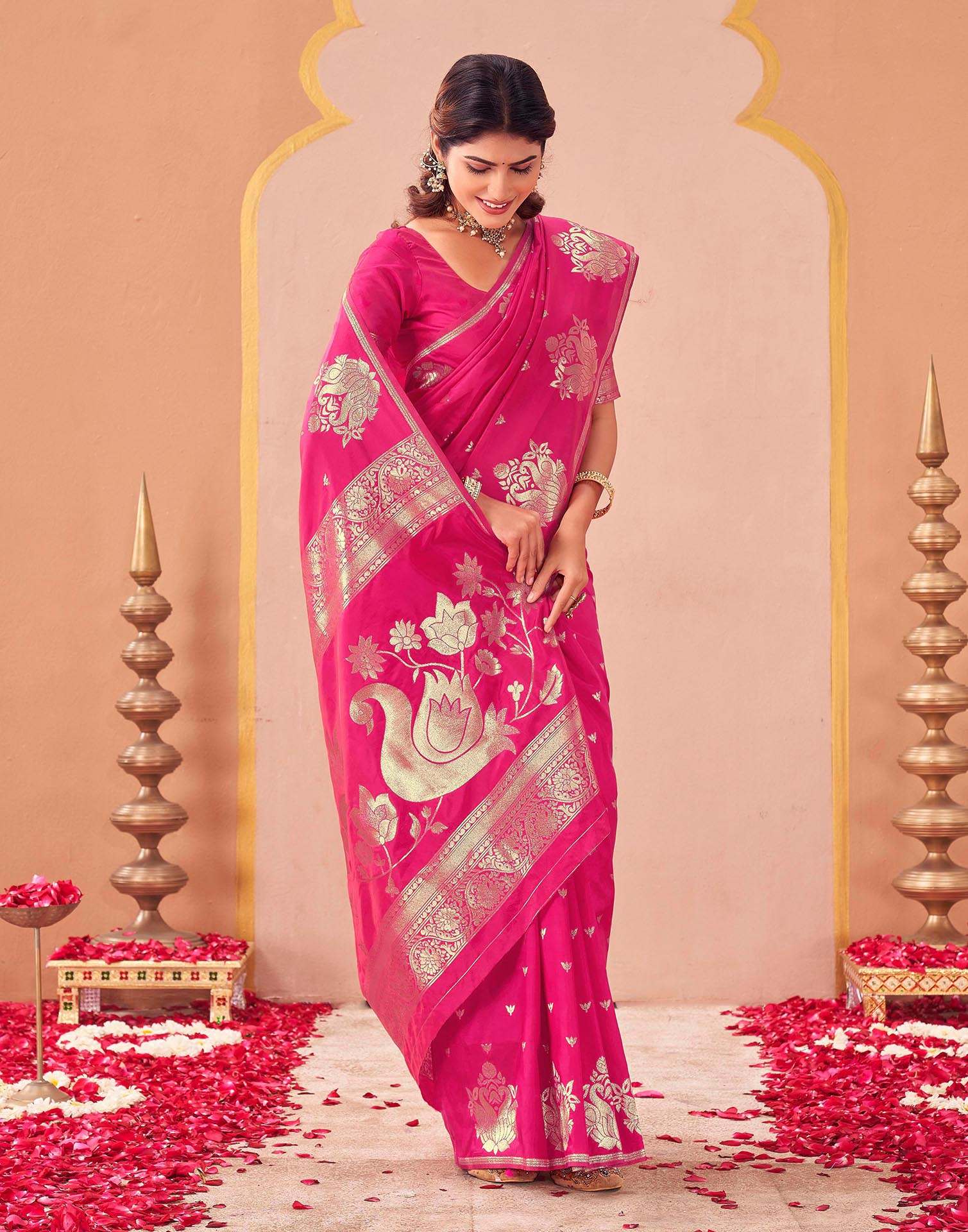 Rani Pink Silk Woven Banarasi Saree