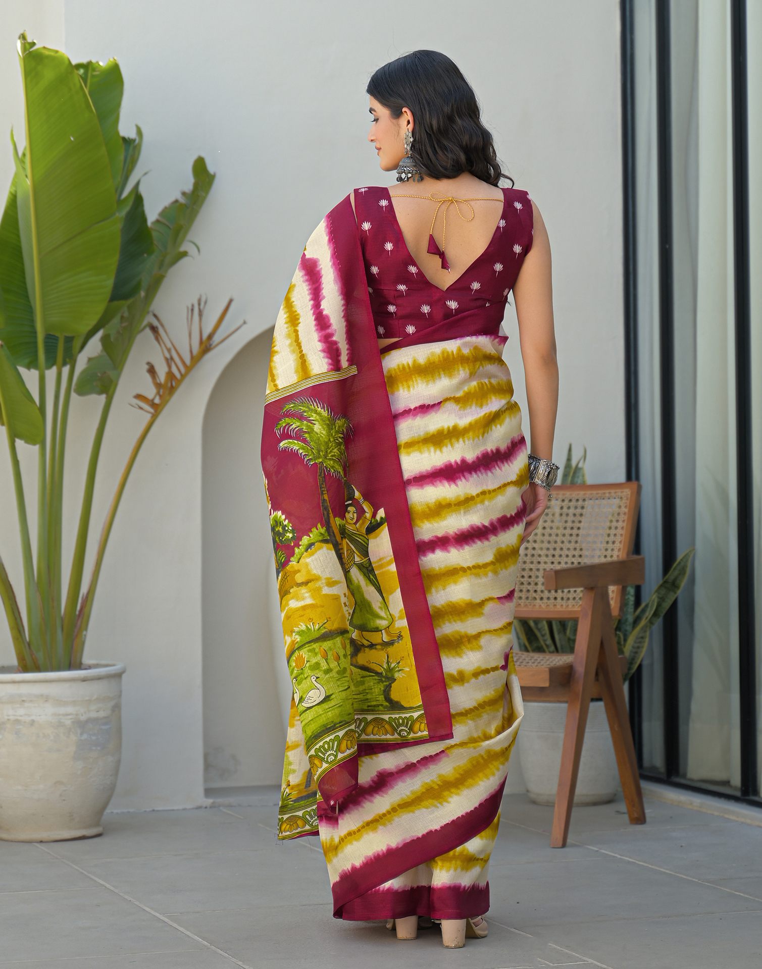 Mustard Yellow Khadi Printed Saree