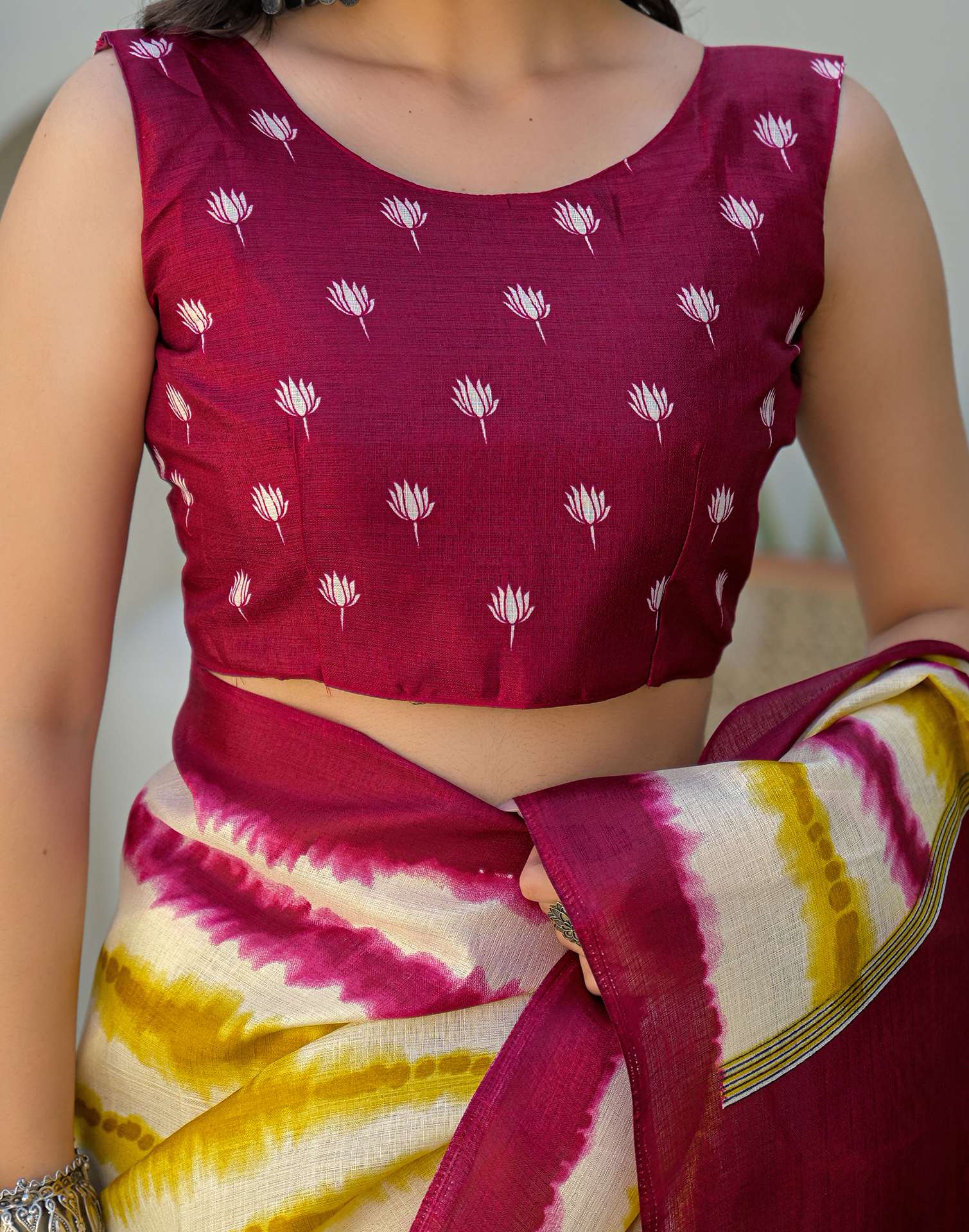 Mustard Yellow Khadi Printed Saree