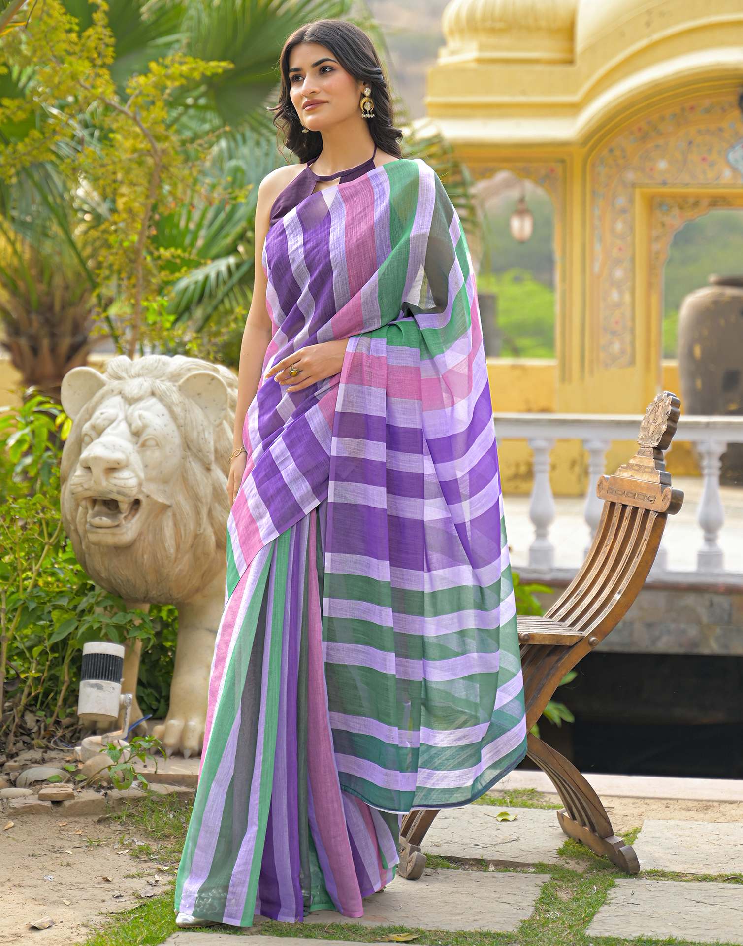 Multicoloured Linen Printed Saree