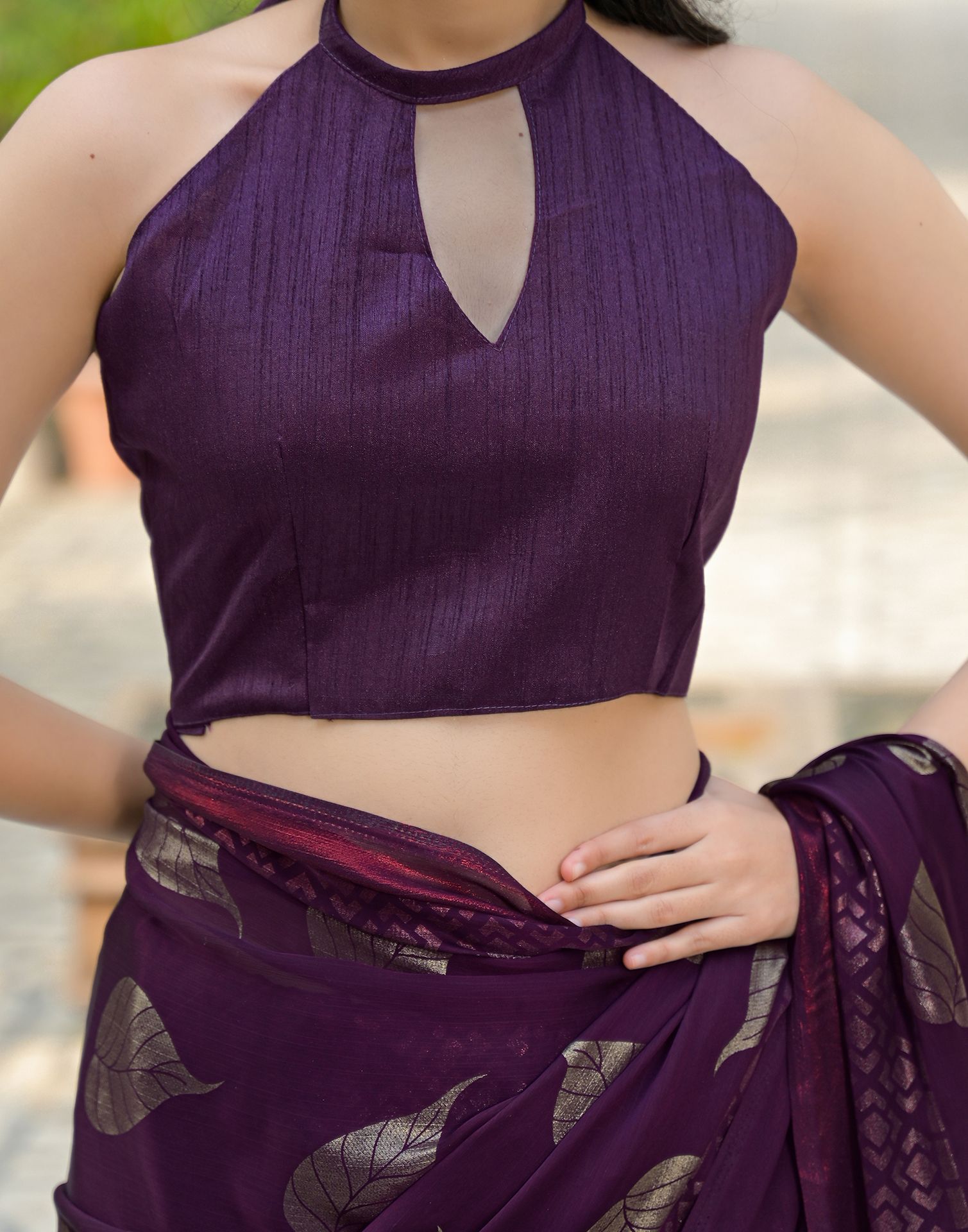 Wine Chiffon Foil Printed Saree