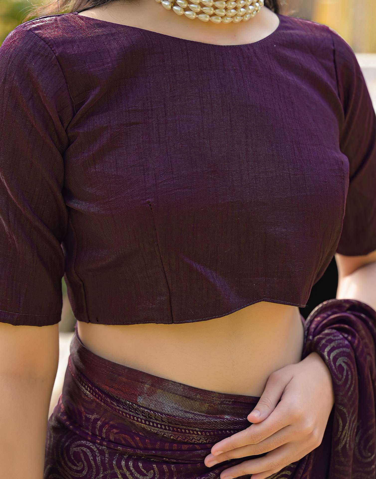 Dark Purple Chiffon Foil Printed Saree