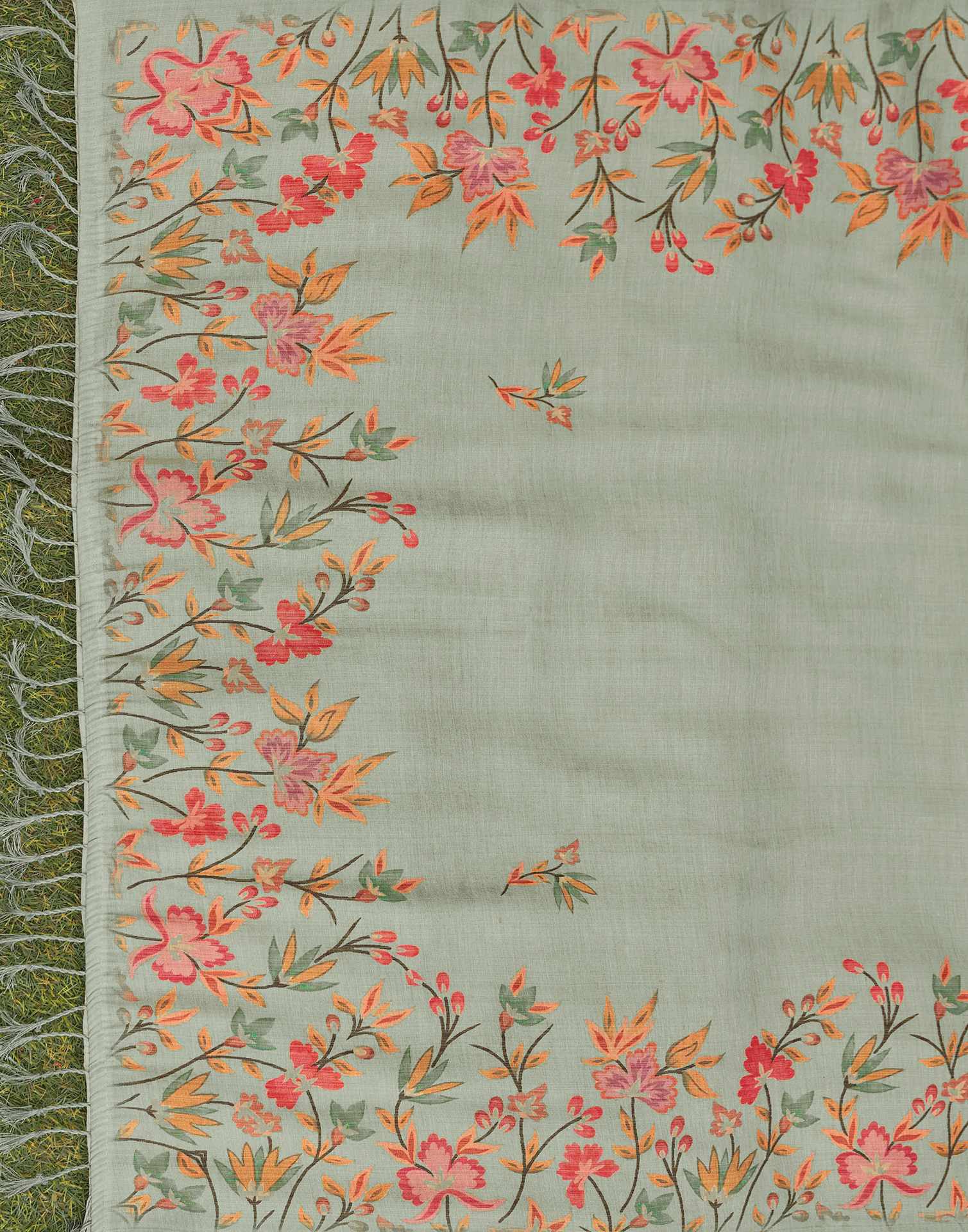 Sea Green Shimmer Silk Floral Printed Saree