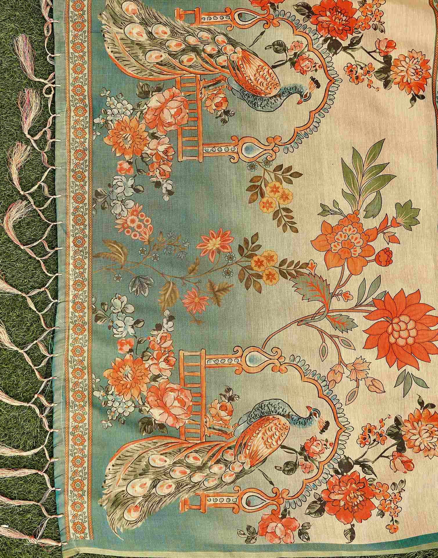 Beige Shimmer Silk Printed Kalamkari Saree