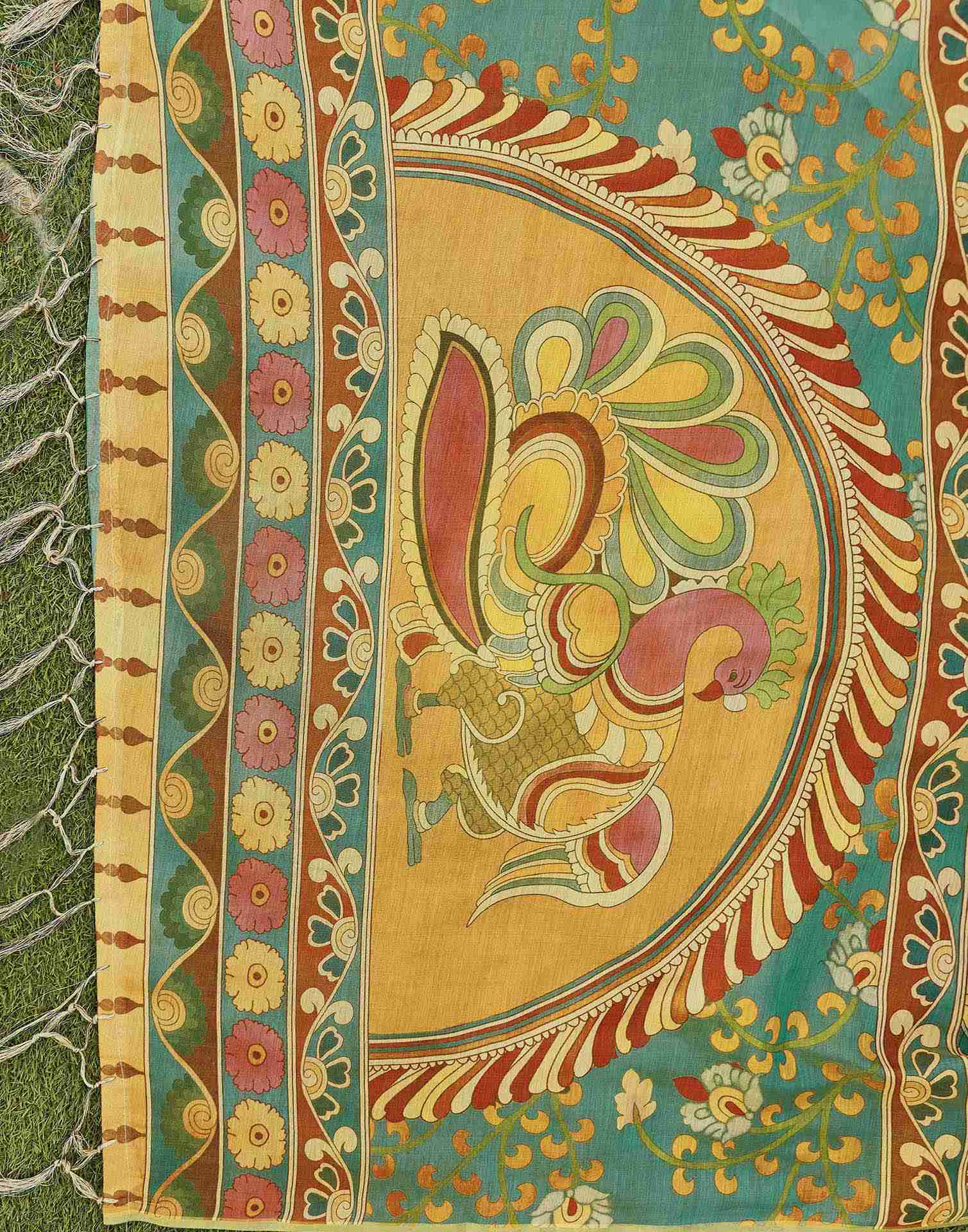 Golden Shimmer Silk Printed Kalamkari Saree
