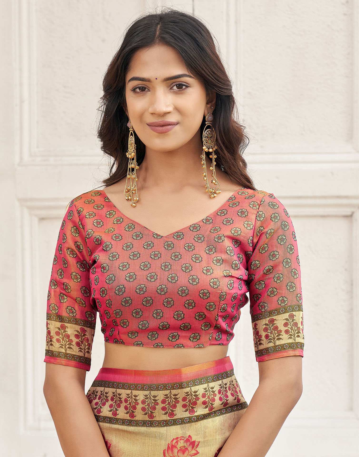Dark Beige Shimmer Silk Printed Kalamkari Saree