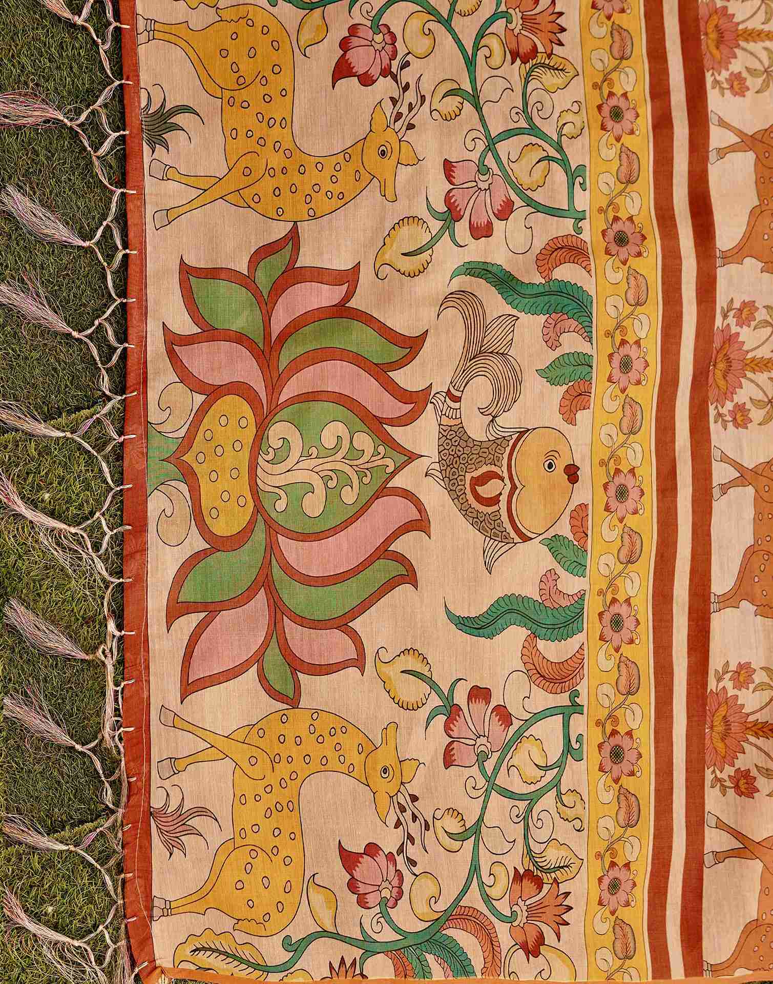Golden Shimmer Silk Printed Kalamkari Saree