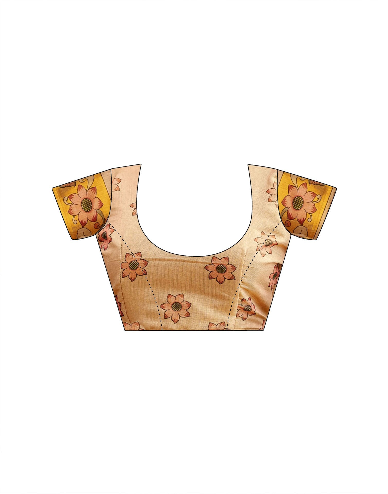Golden Shimmer Silk Printed Kalamkari Saree