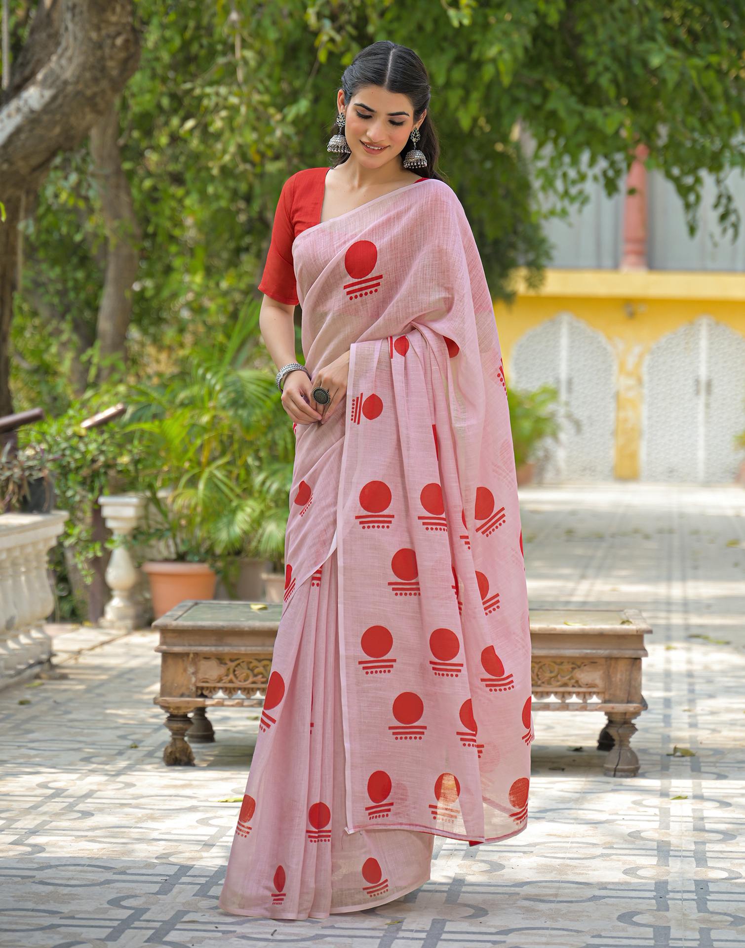 Light Pink Linen Printed Saree