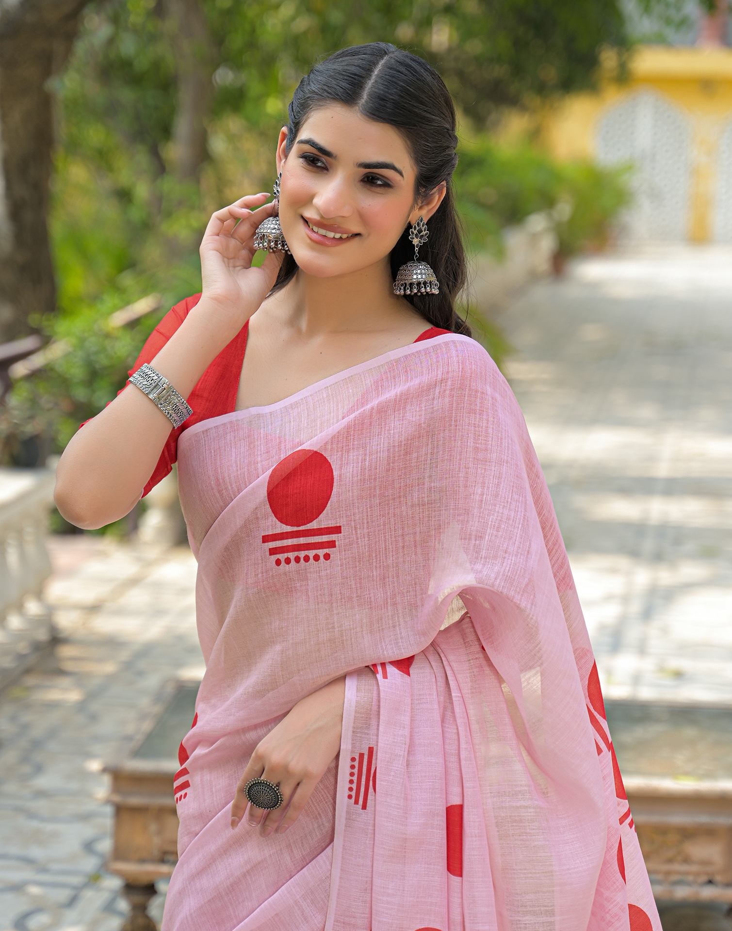 Light Pink Linen Printed Saree