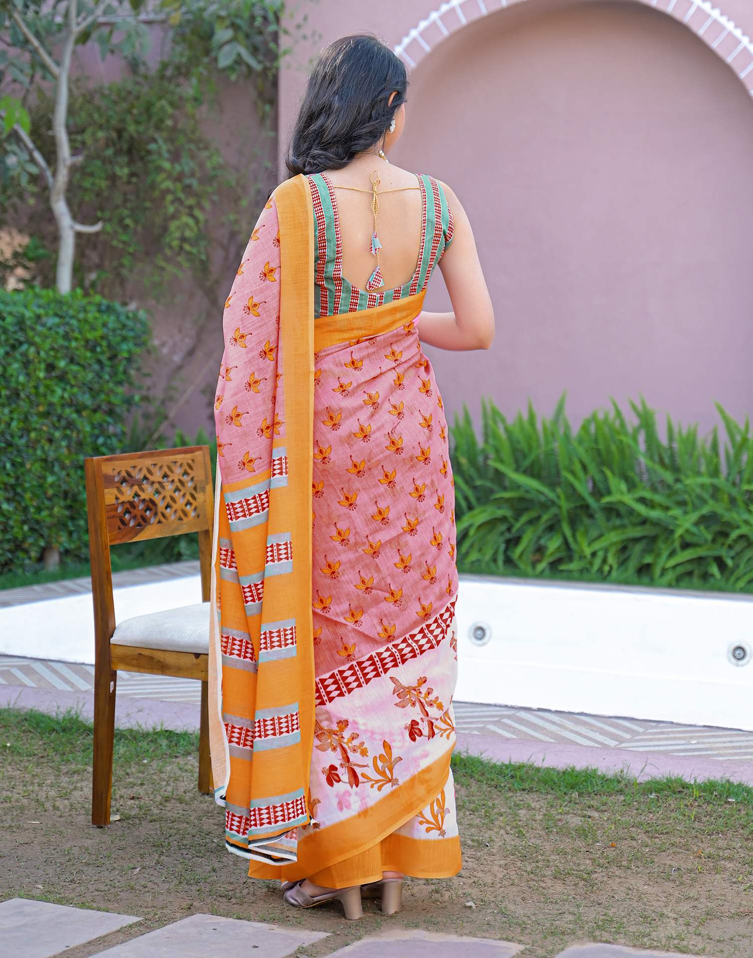 Light Pink Linen Printed Saree
