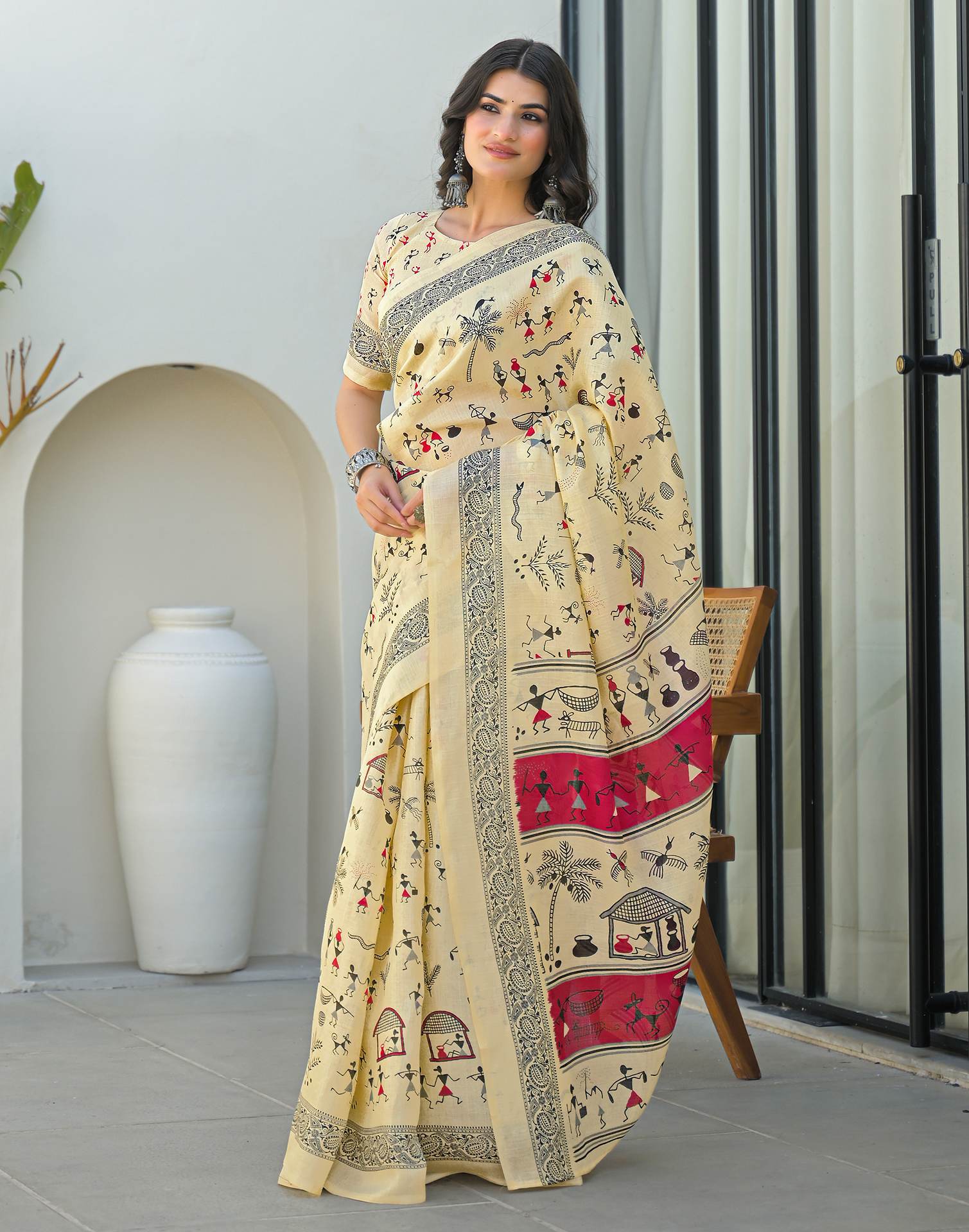 Beige Khadi Printed Saree
