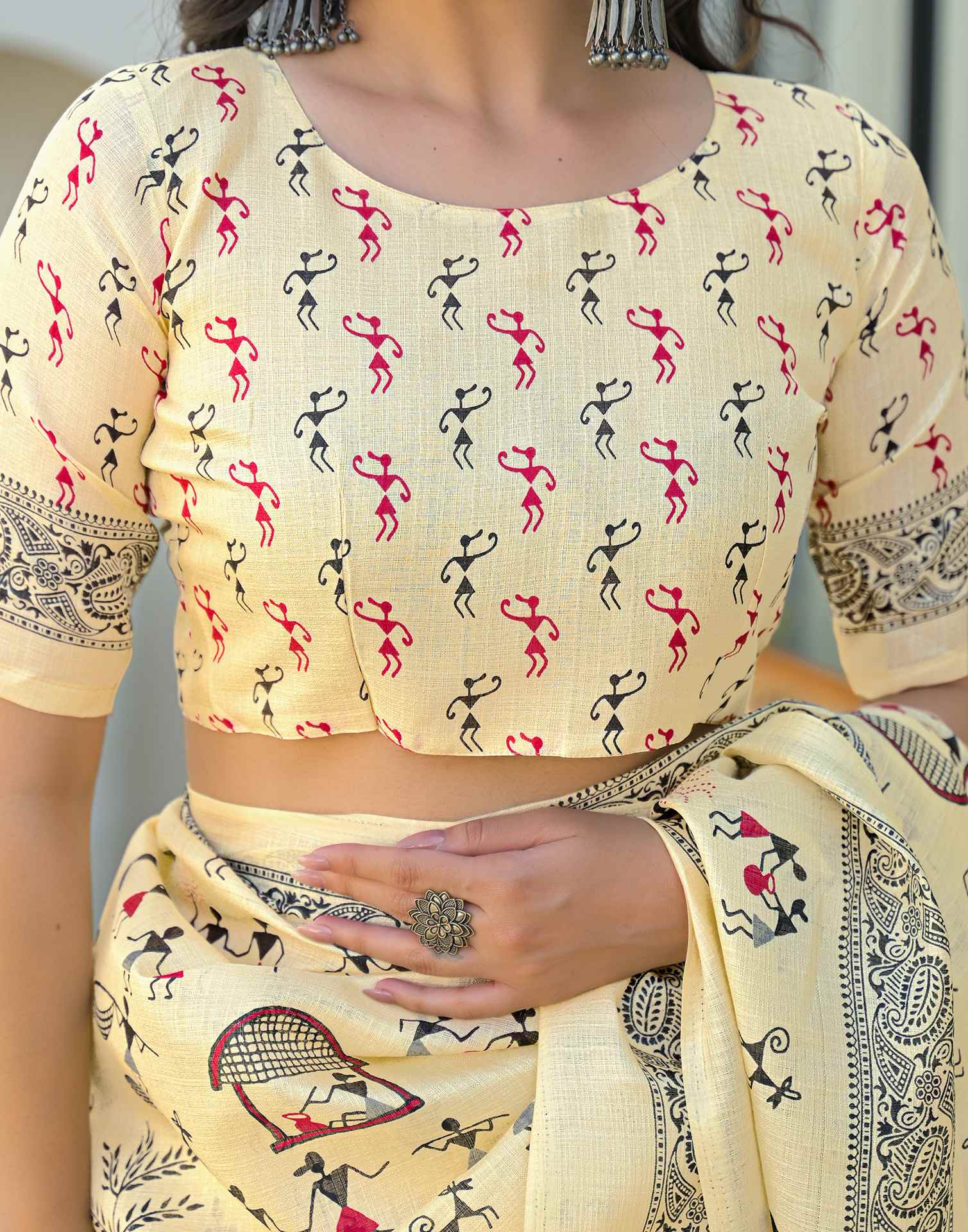 Beige Khadi Printed Saree