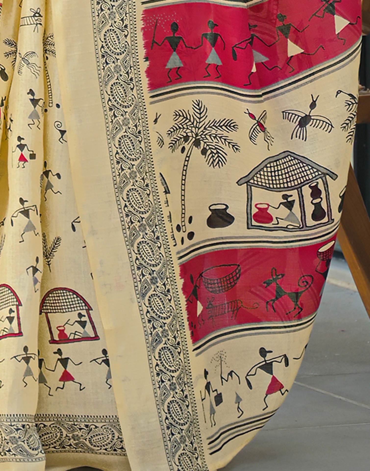 Beige Khadi Printed Saree