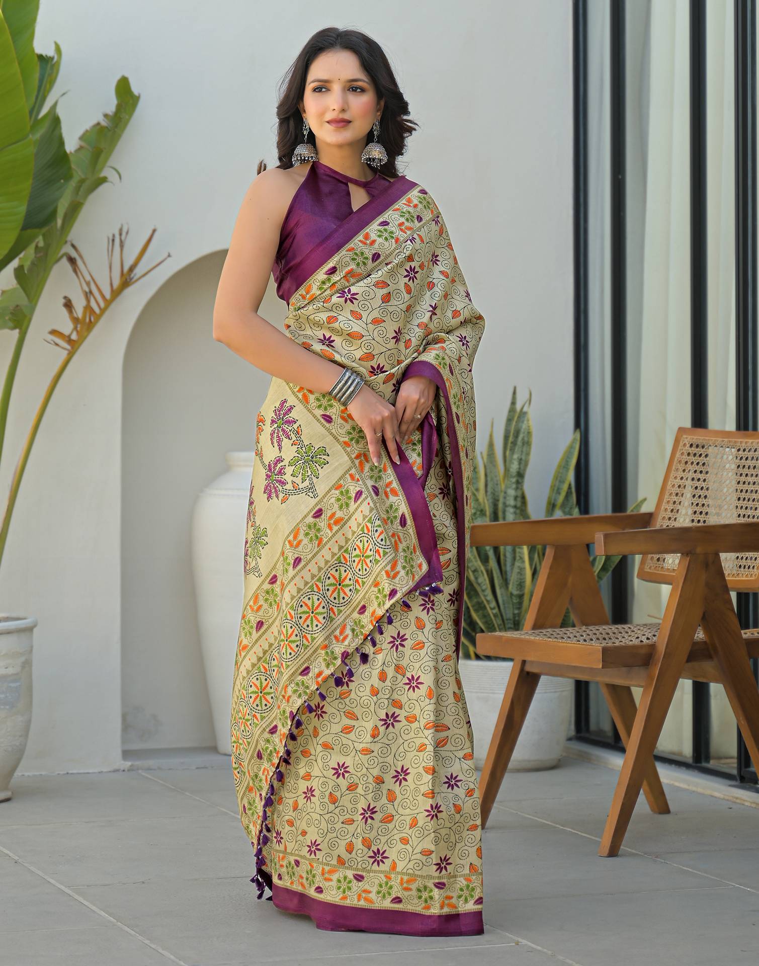 Dark Beige Khadi Printed Saree