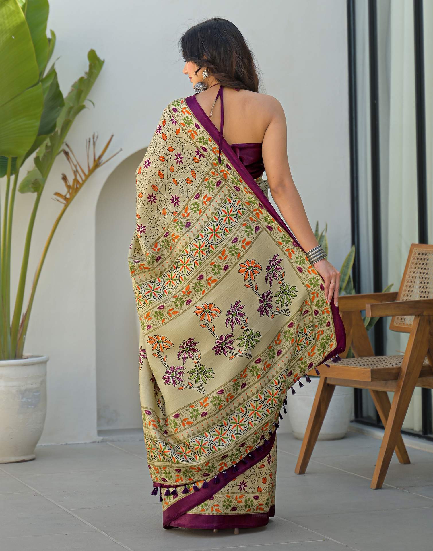 Dark Beige Khadi Printed Saree