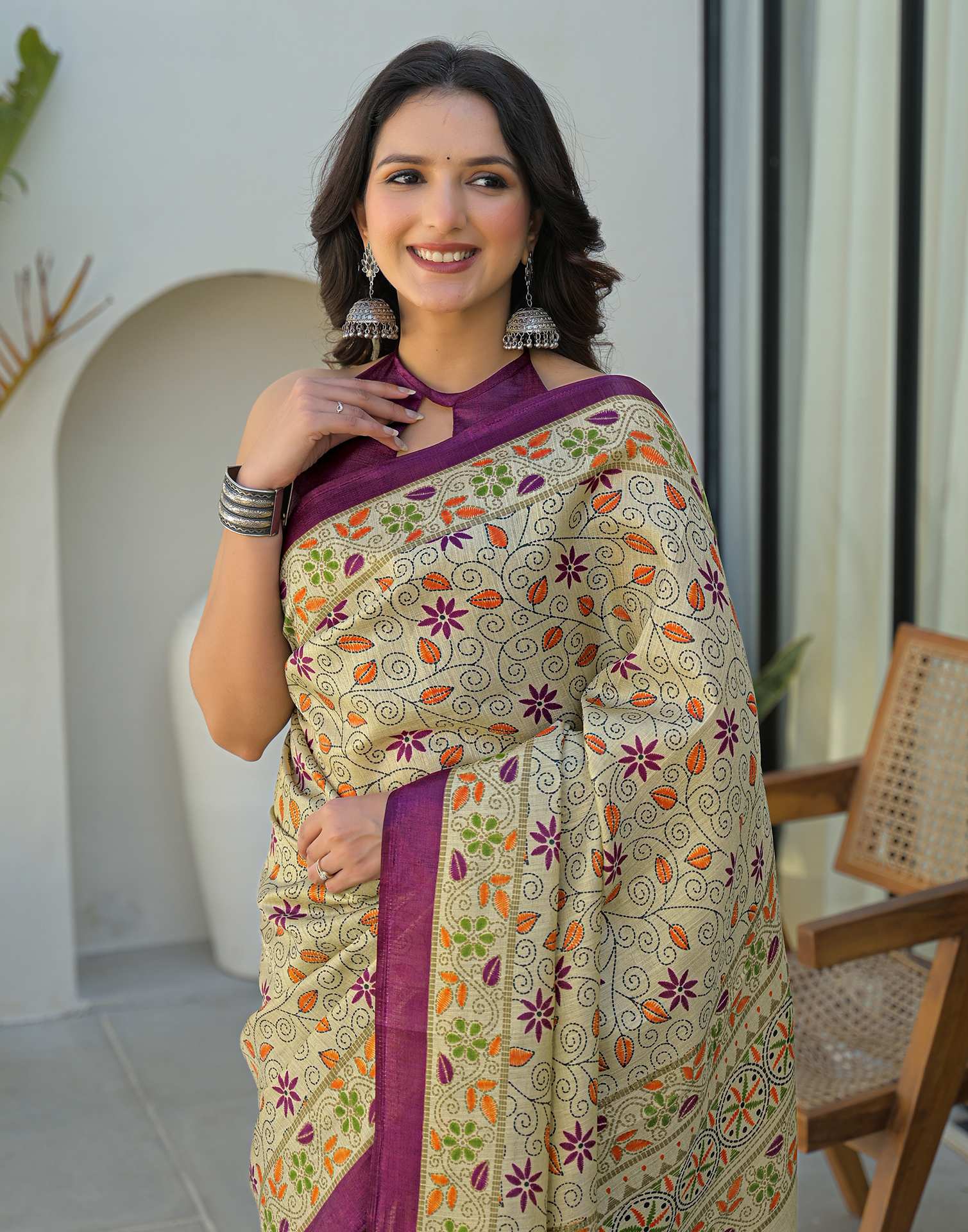 Dark Beige Khadi Printed Saree