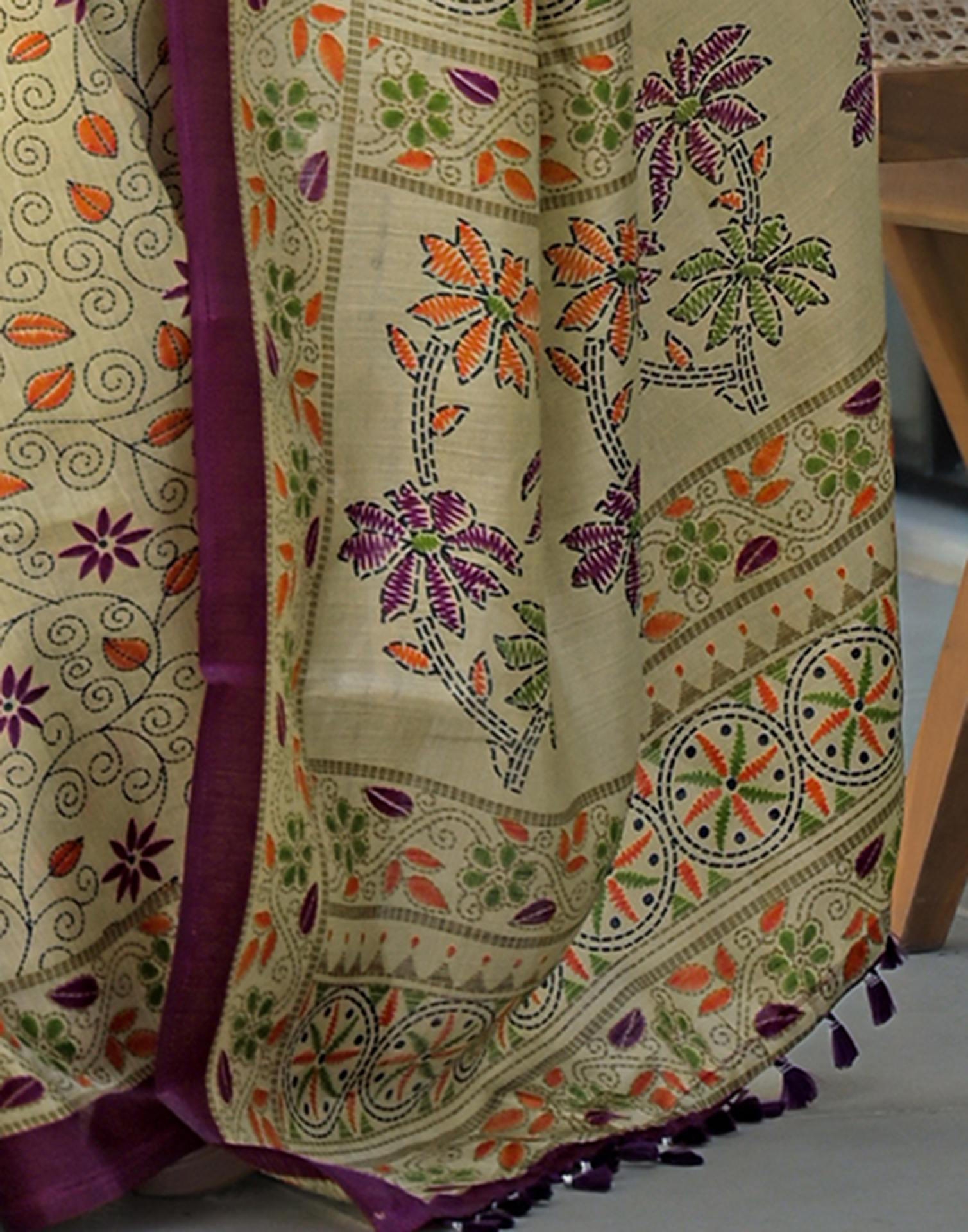 Dark Beige Khadi Printed Saree