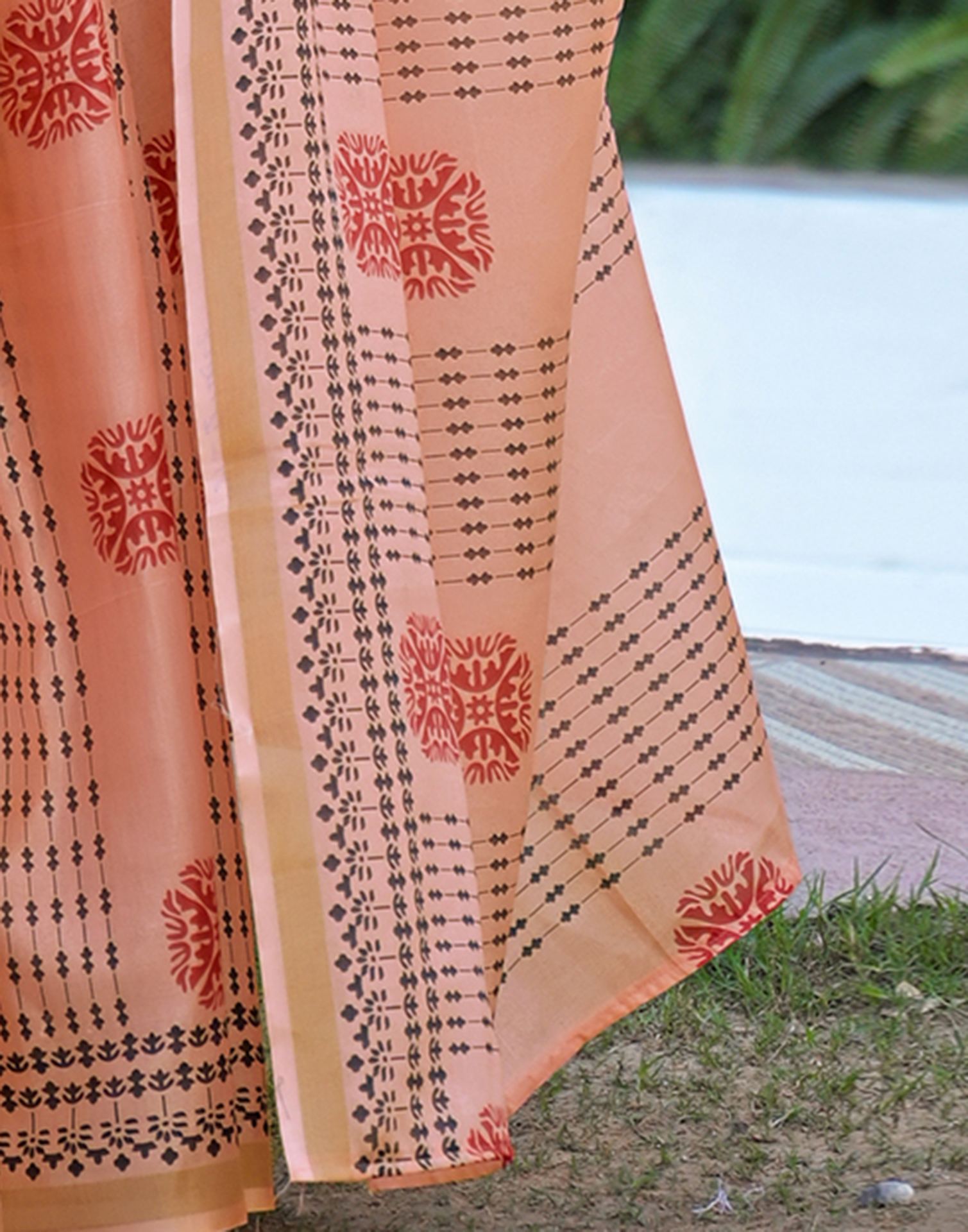 Peach Silk Printed Saree