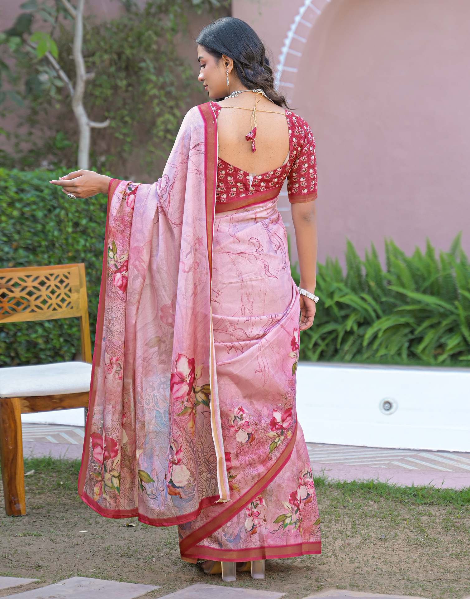 Light Pink Silk Printed Saree