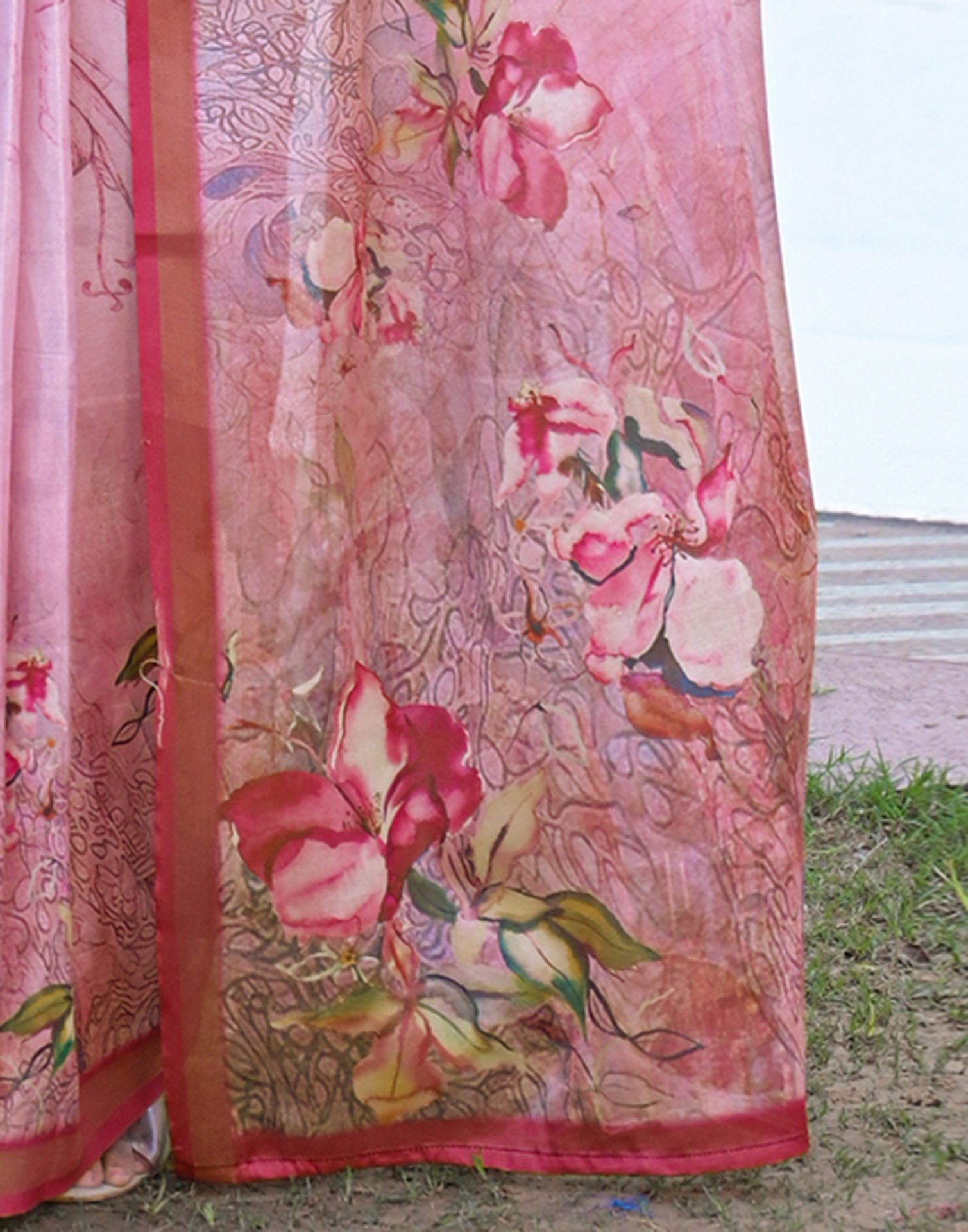 Light Pink Silk Printed Saree