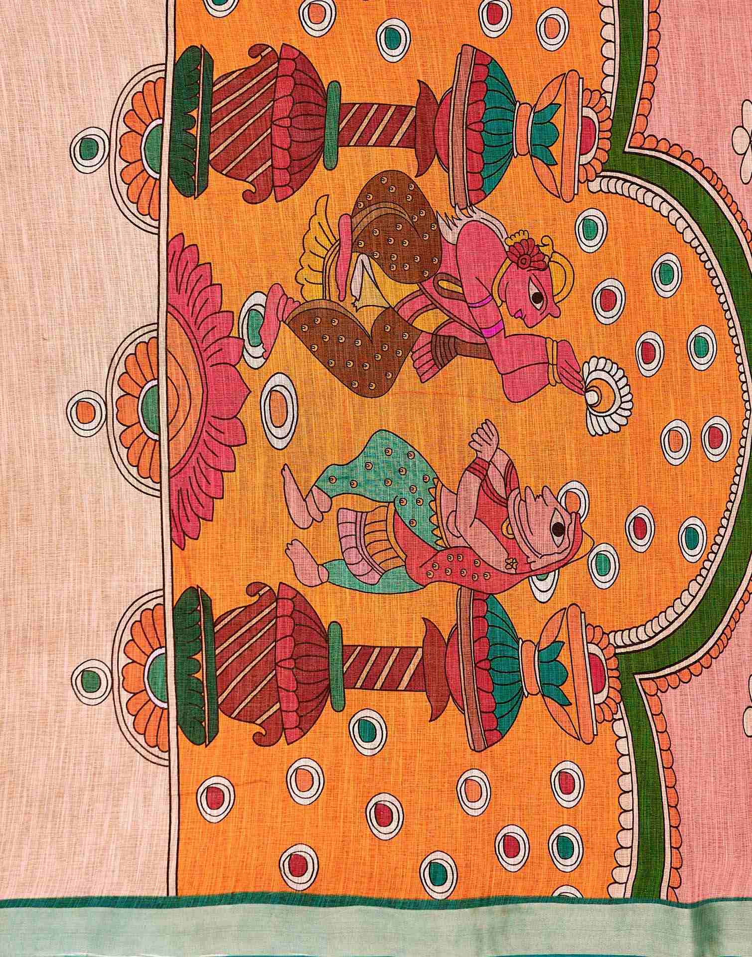 Red Linen Printed Kalamkari Saree