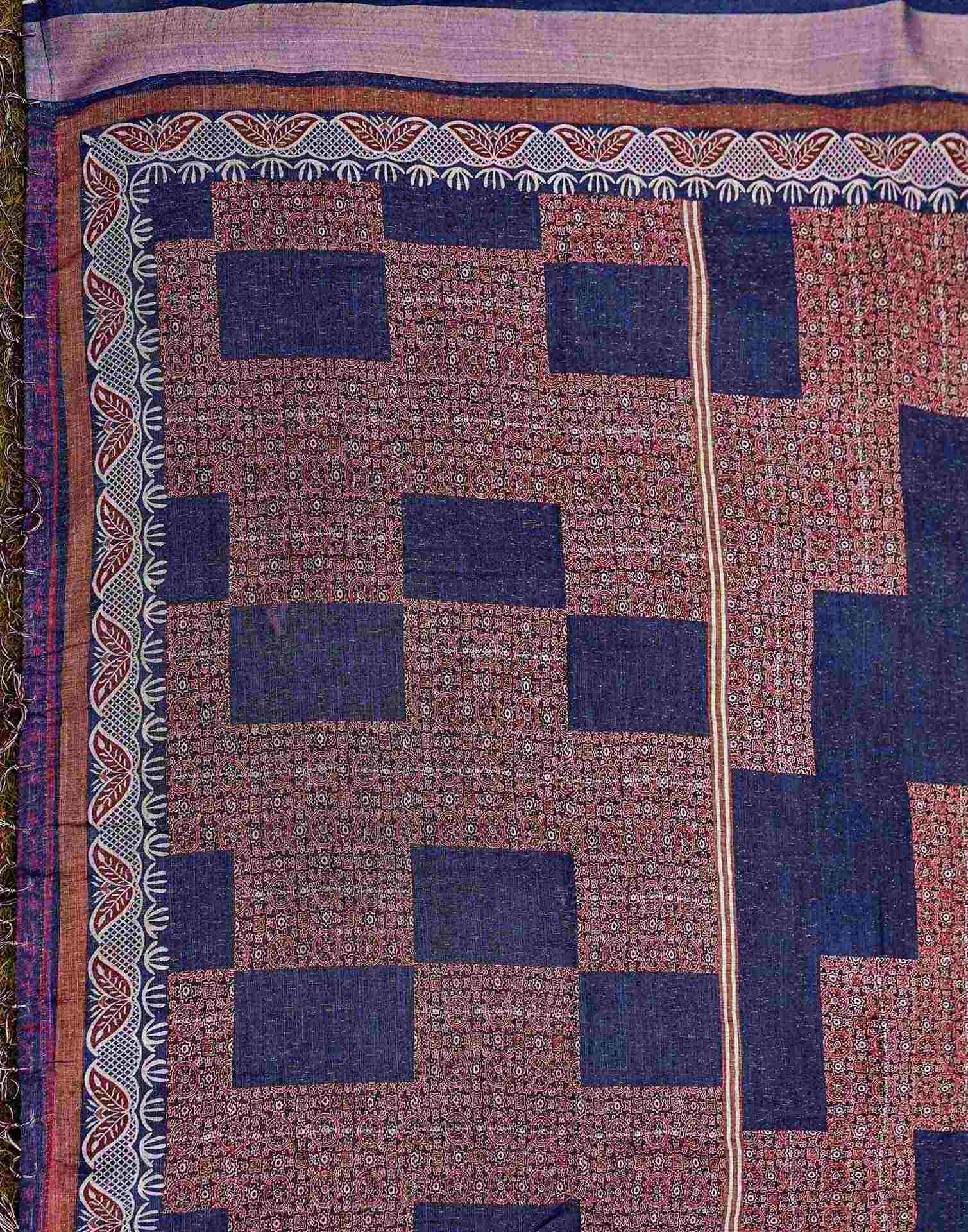 Navy Blue Linen Printed Saree