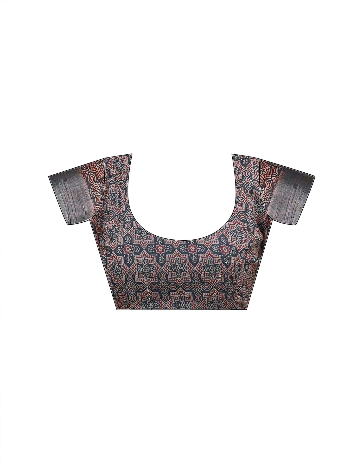 Dark Grey Linen Printed Saree
