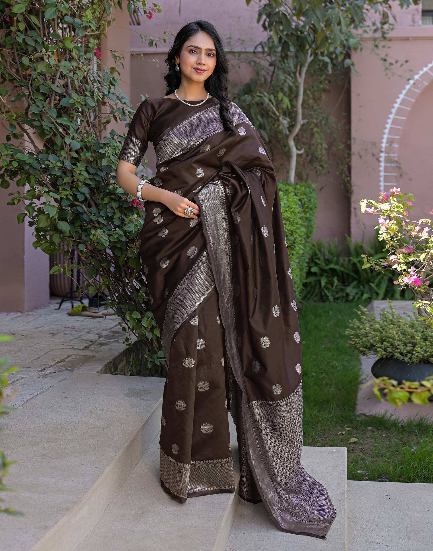 Brown Silk Woven Banarasi Saree